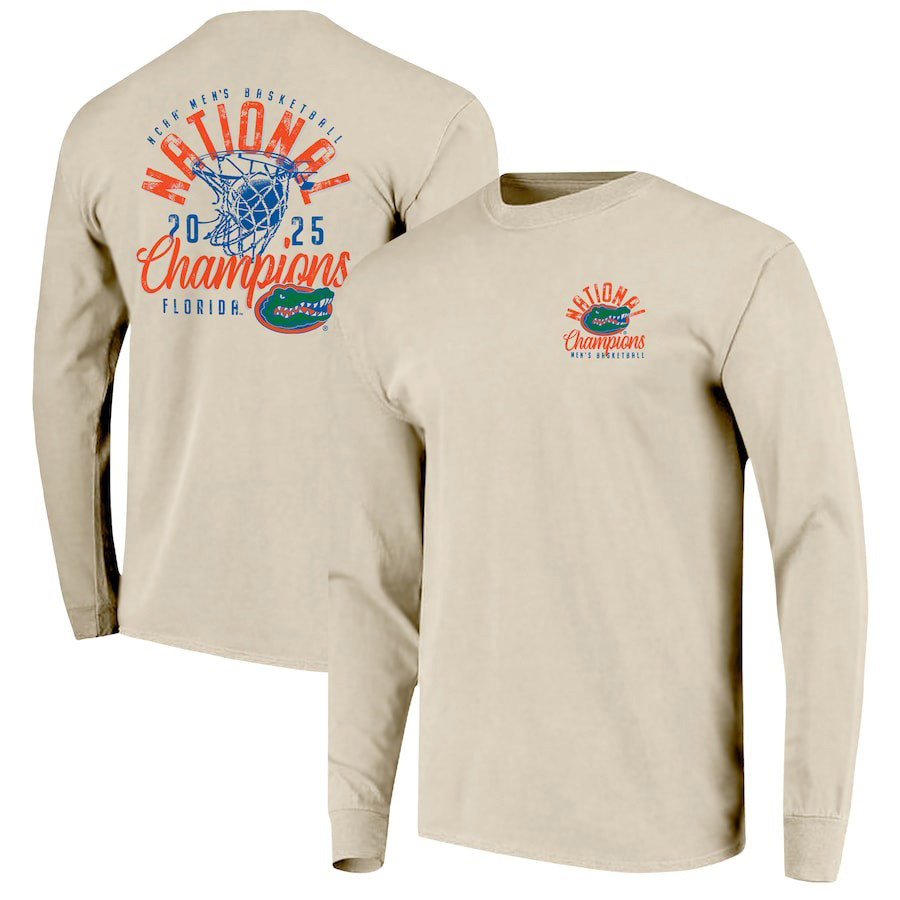 Natural Florida Gators 2025 NCAA Men's Basketball National Champions Long Sleeve Shirt-1
