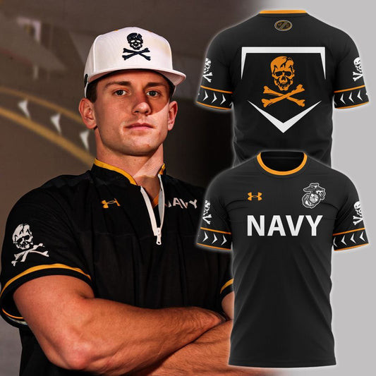 Navy Baseball The Bones Black Shirt Gifts For Baseball Lovers-1