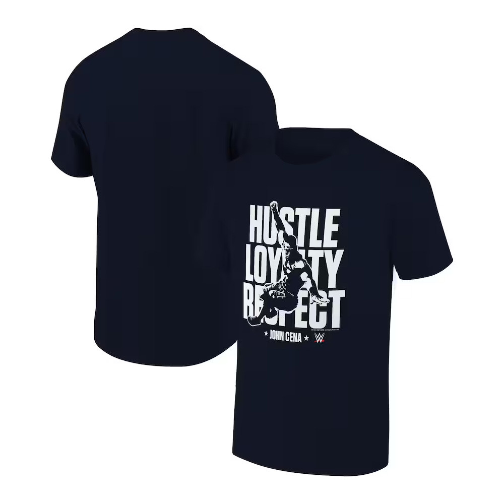 Navy John Cena Hustle Loyalty Respect Bold Graphic T-Shirt Special Present For Dad-1