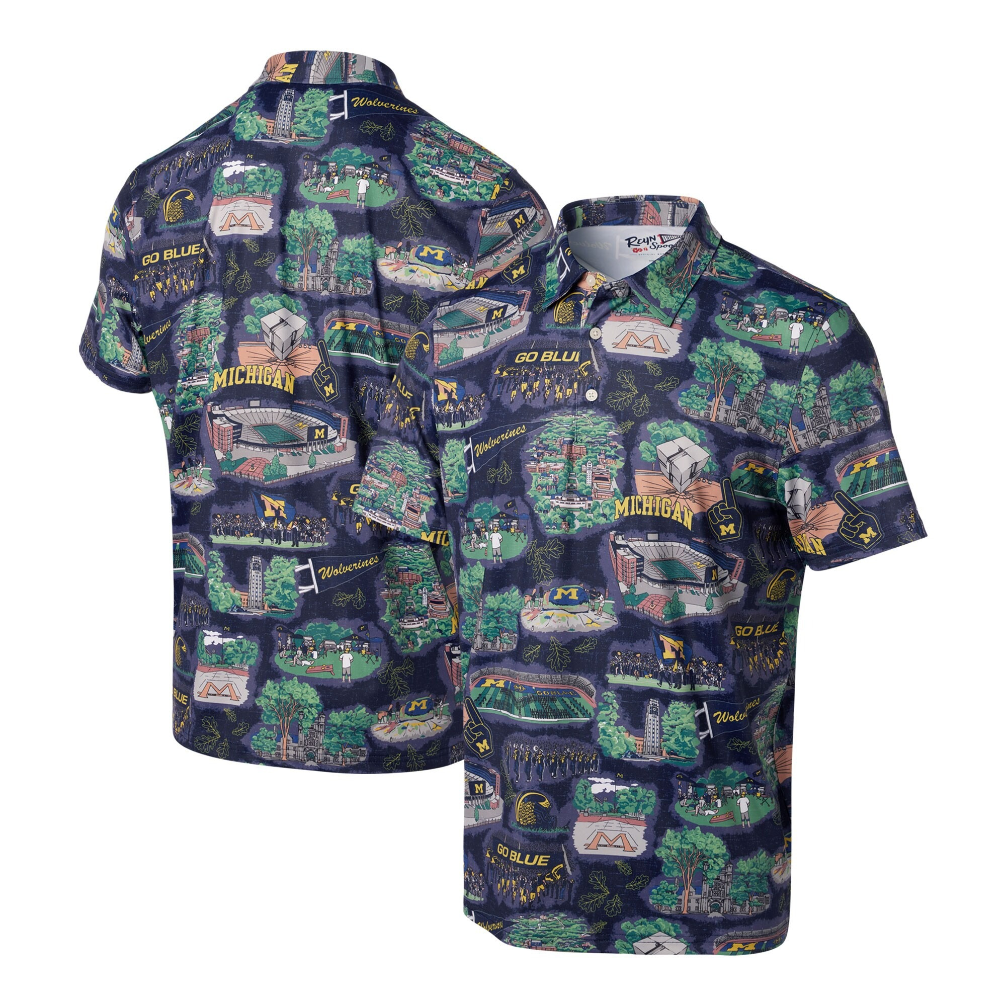 Navy Michigan Wolverines Polo Shirt NCAA Aloha Shirt Perfect Father's Day Gifts-1