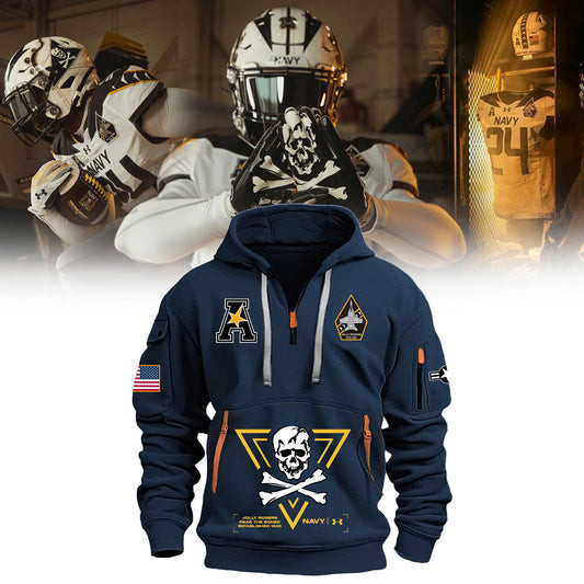 Navy Midshipmen Football Half Zip Hoodie Football Related Gifts For Him-1