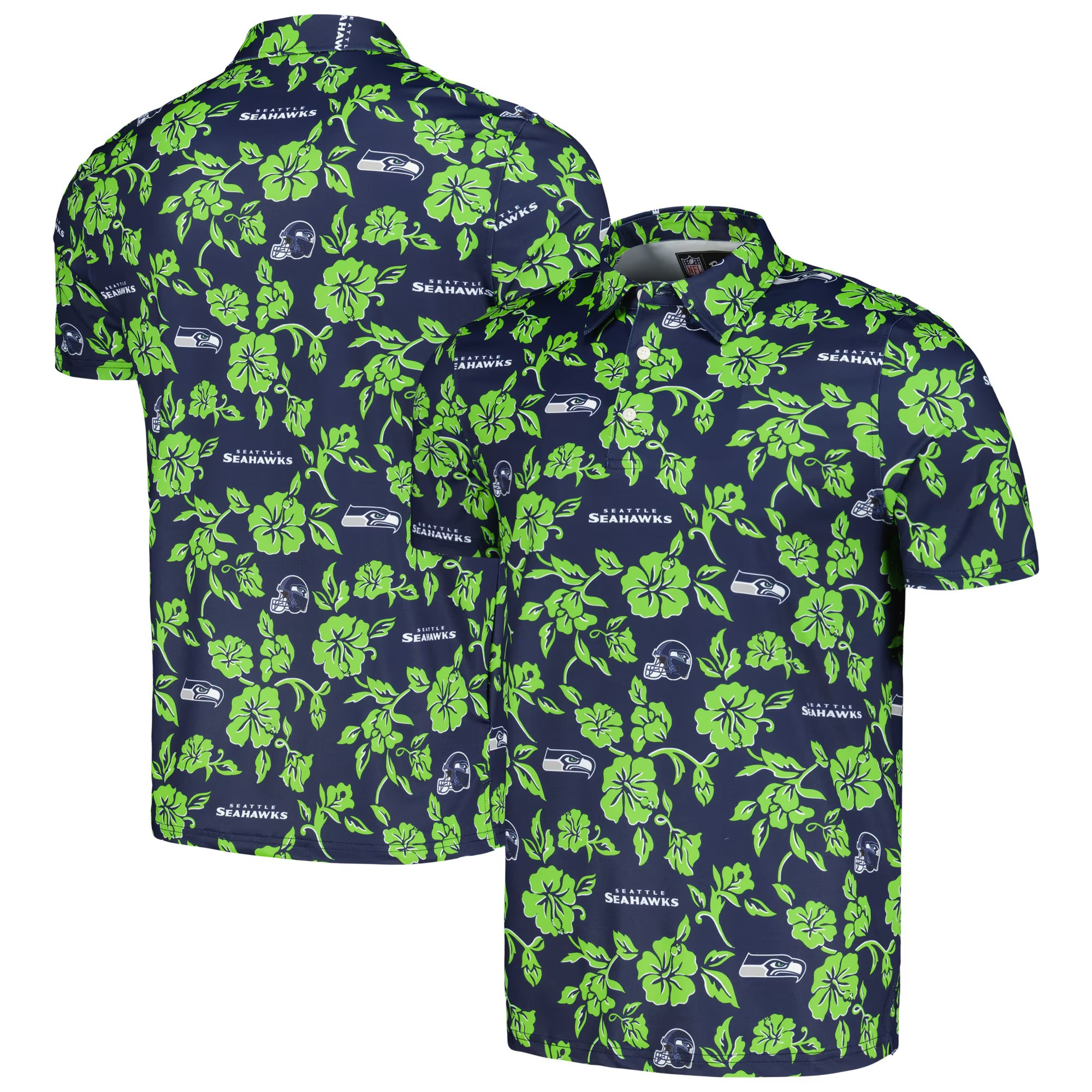 Navy Seattle Seahawks Polo Shirt NFL Aloha Shirt Father's Day Presents For Son-1