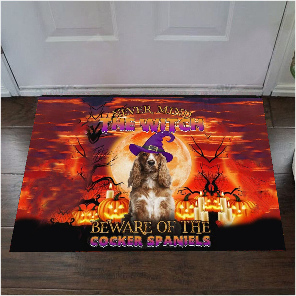 Never Mind The Witch Beware Of The Cocker Spaniels Doormat Dog Owner For Halloween Door Mats-1