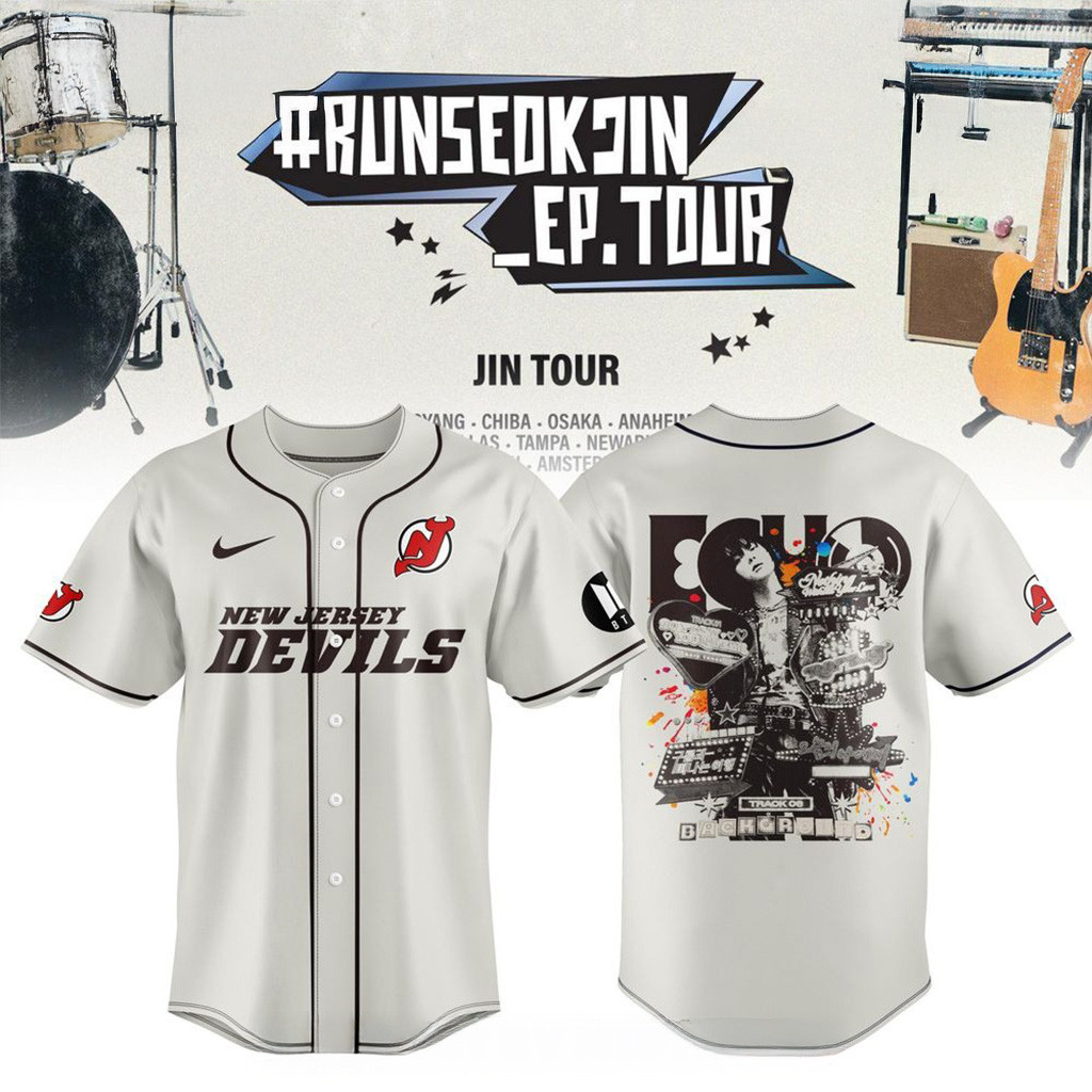 New Jersey Devils x Jin BTS Runseokjin EP Tour 2025 Baseball Jersey Devils Merch Gift For Dad-1