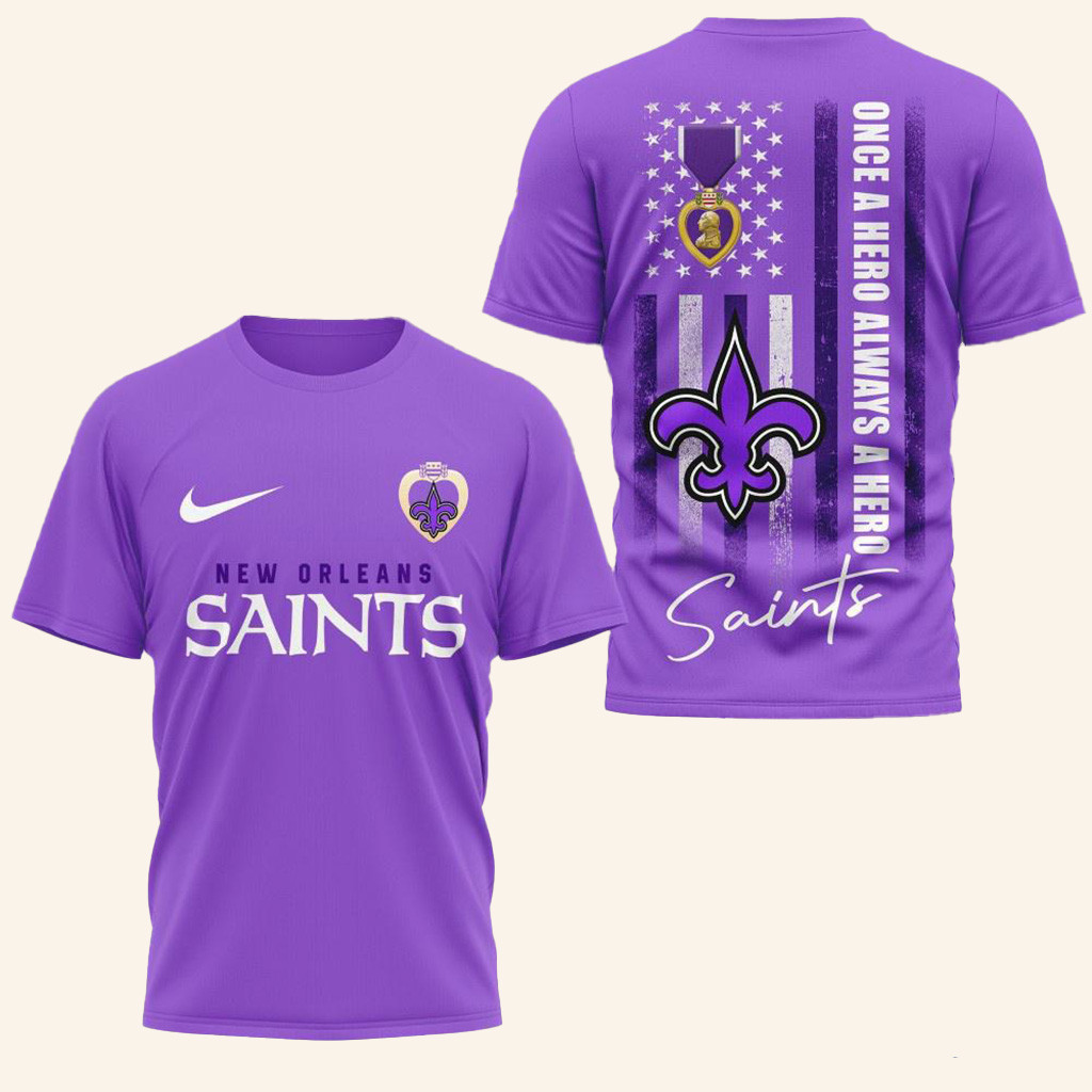 New Orleans Saints National Purple Heart Day Shirt New Orleans Saints Merch Fans Gifts-1