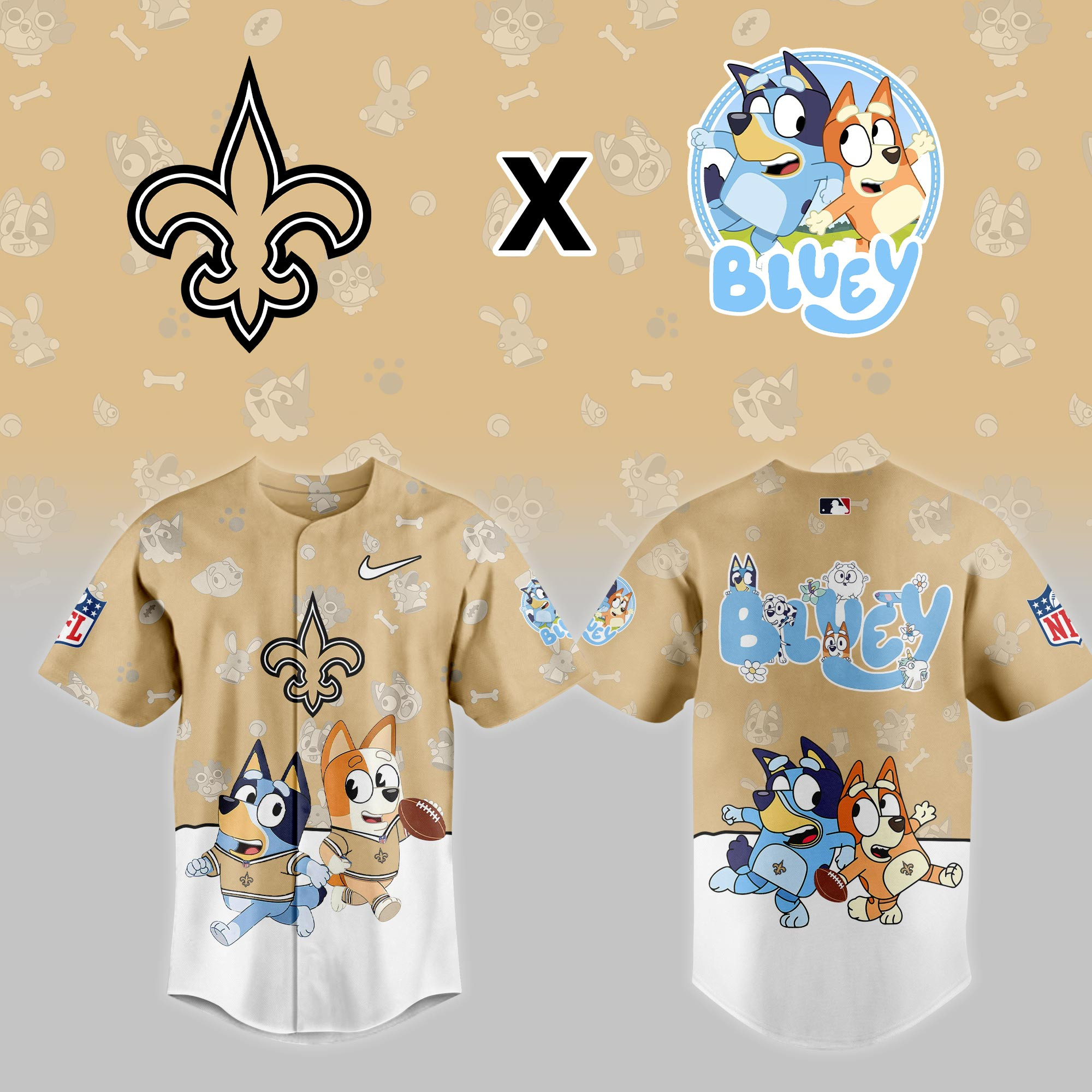 New Orleans Saints Nfl X Bluey Night Baseball Jersey For Fans-1