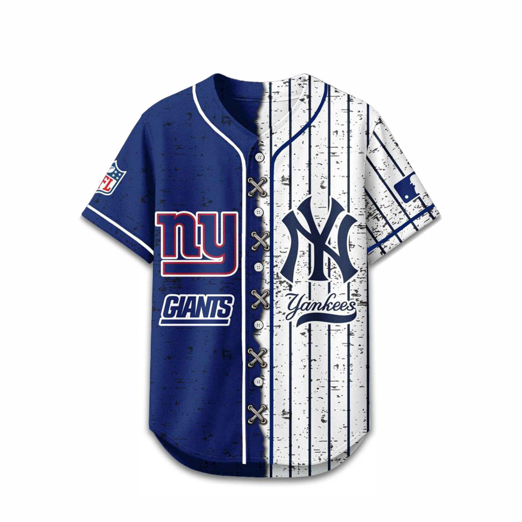 New York Giants Mix New York Yankees Sporty New Design Baseball Jersey Fan Merch Gift For Dad-1