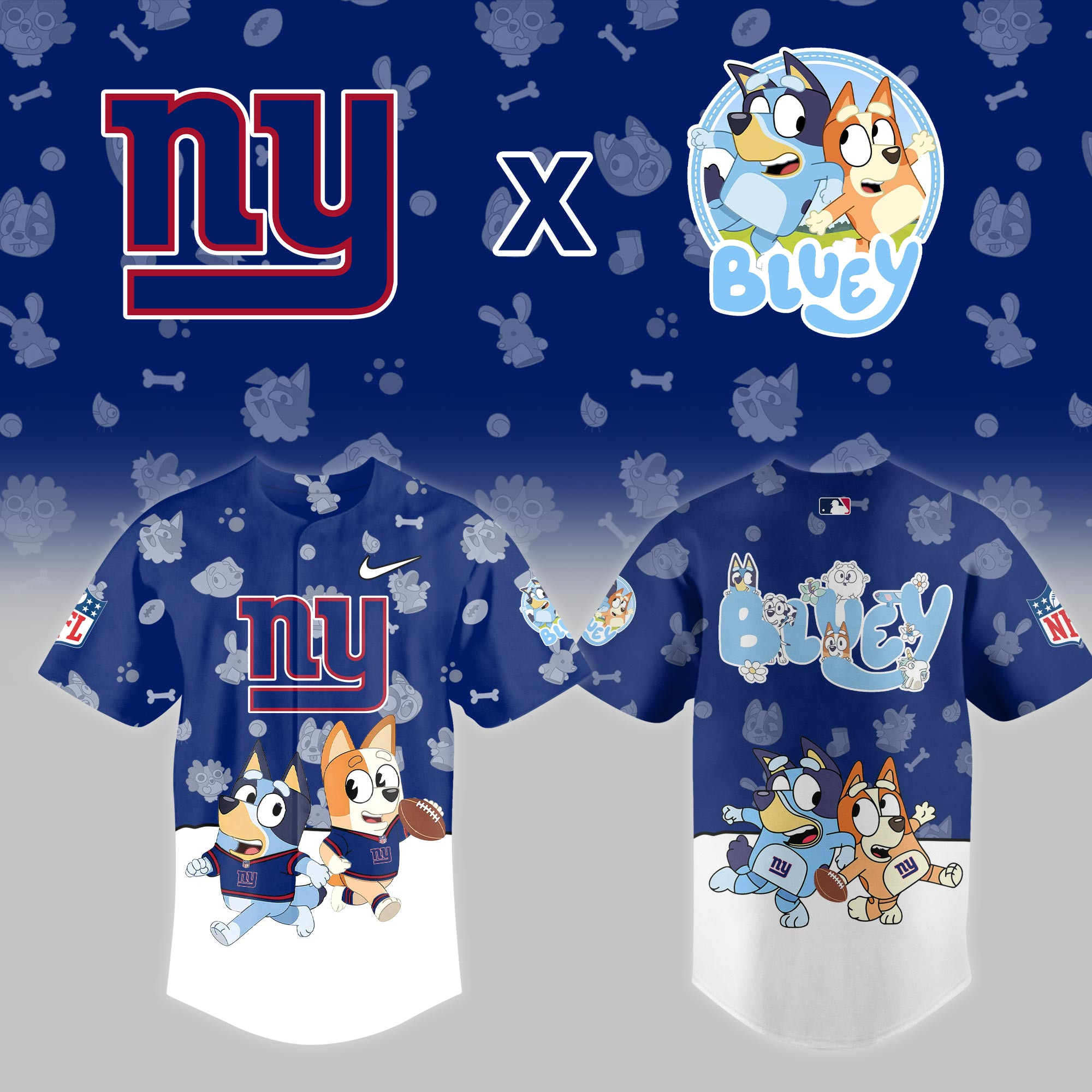 New York Giants Nfl X Bluey Night Baseball Jersey For Fans-1