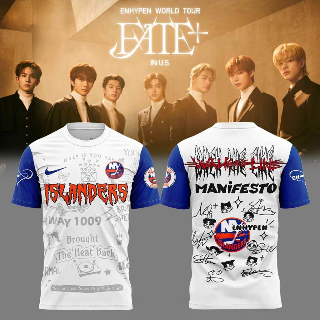 New York Islanders X Enhypen Walk The Line 2025 Signature Tshirt-1