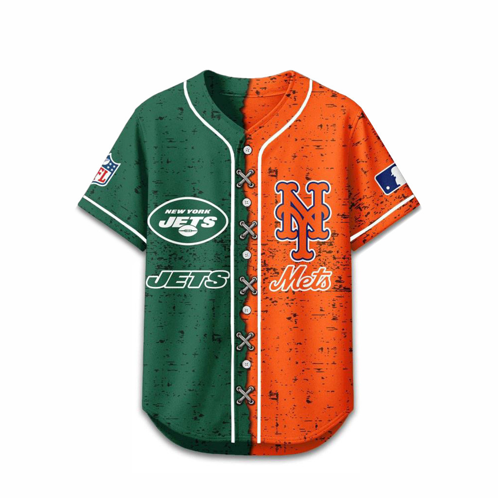 New York Jets Mix New York Mets Sporty New Design Baseball Jersey Fan Merch Presents For Him-1