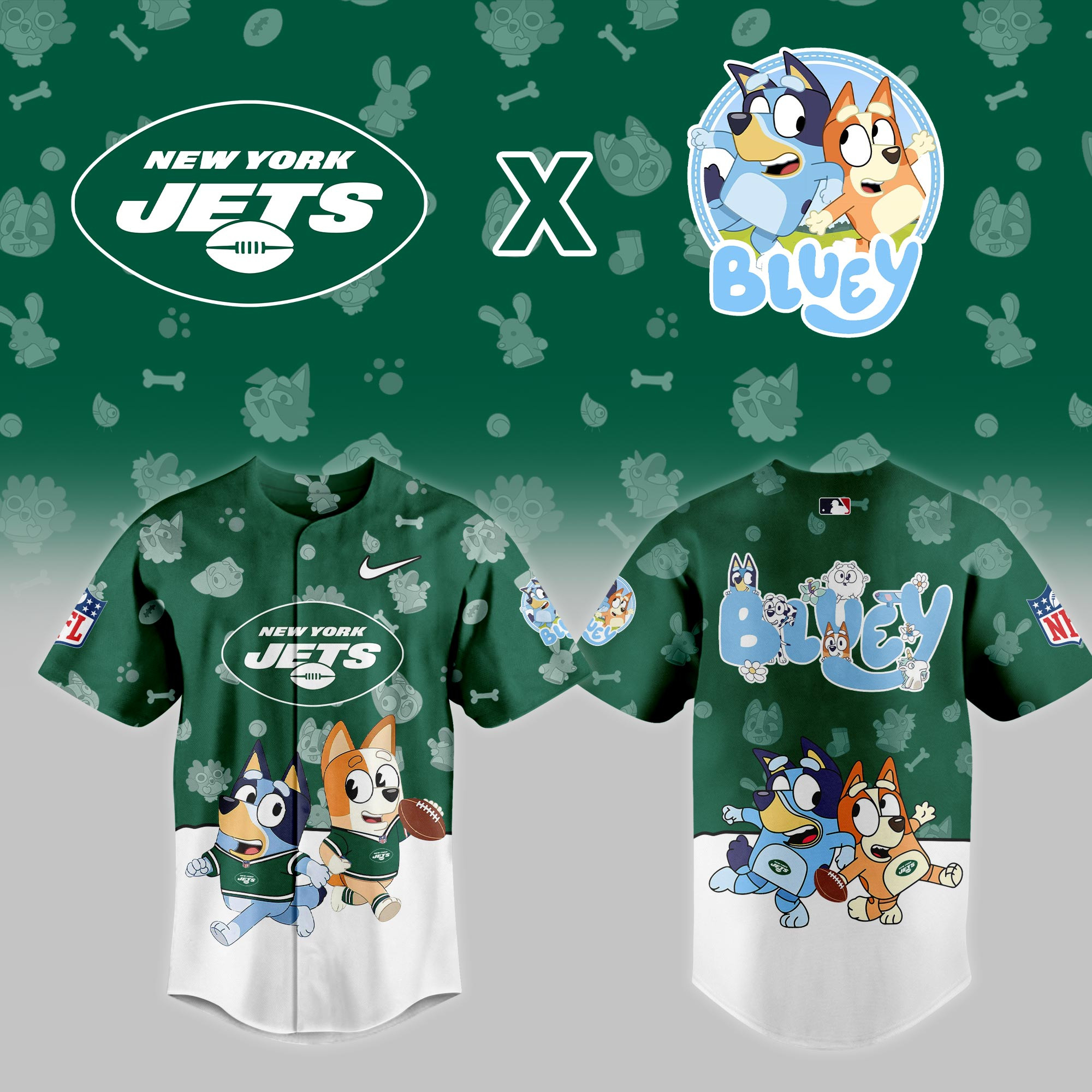 New York Jets Nfl X Bluey Night Baseball Jersey For Fans-1