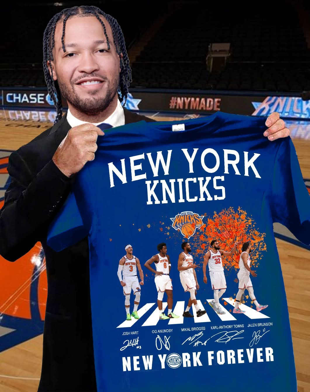 New York Knicks Team Player Basketball Signature T-Shirt New York Knicks Merch Gifts For Fans-1