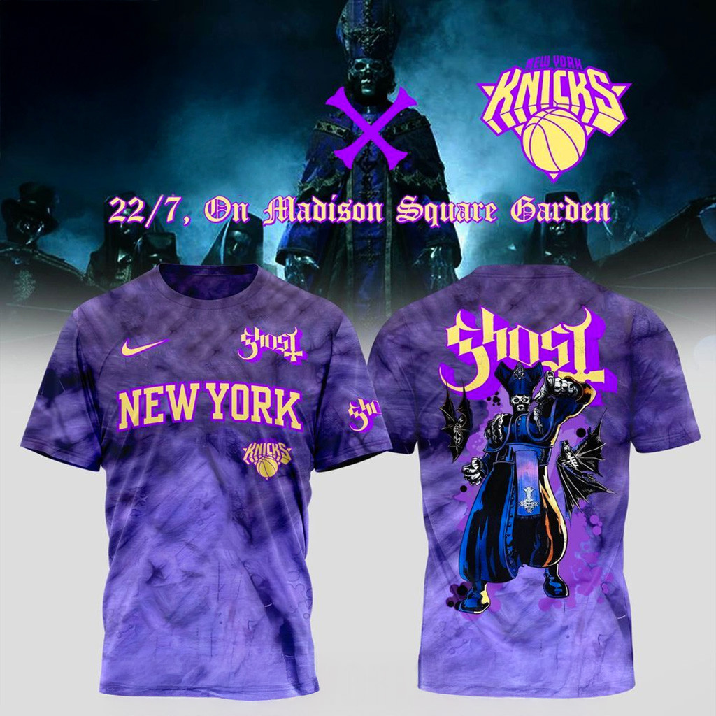 New York Knicks X Ghost Band World Tour 2025 T-Shirt New York Knicks Merch Gifts For Dad-1