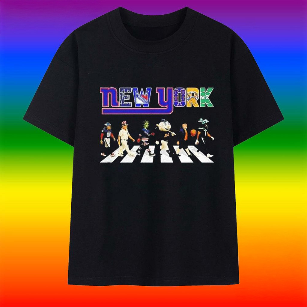 New York Mascot Chibi Walking Abbey Road 2025 T-Shirt-1