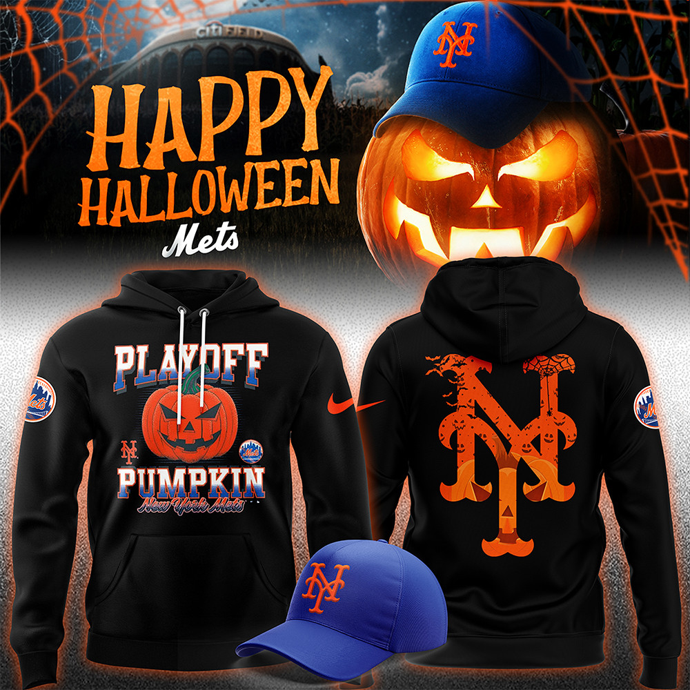 New York Mets 2024 MLB Postseason Playoff Pumpkin Halloween Hoodie Presents For Baseball Fans-1