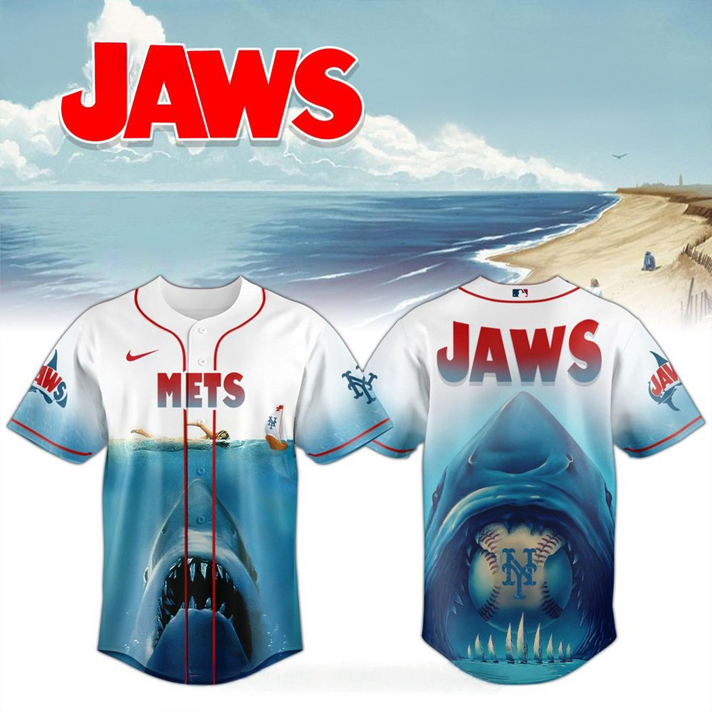 New York Mets MLB x JAWS 50th Anniversary Jersey 2025 New York Mets Merch For Fans-1