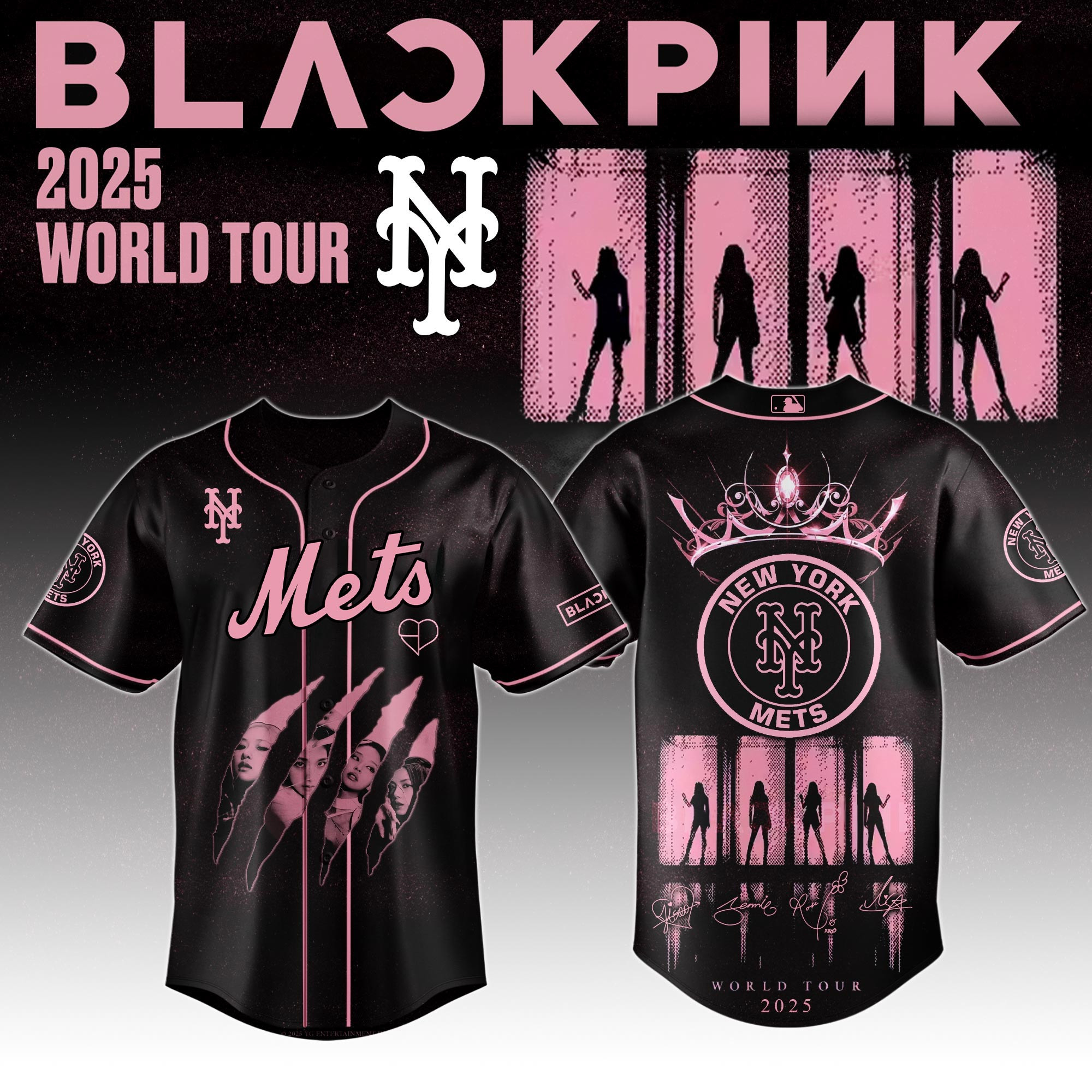 New York Mets Mlb X Black Pink World Tour Baseball Jersey For Fans Mets Merch-1
