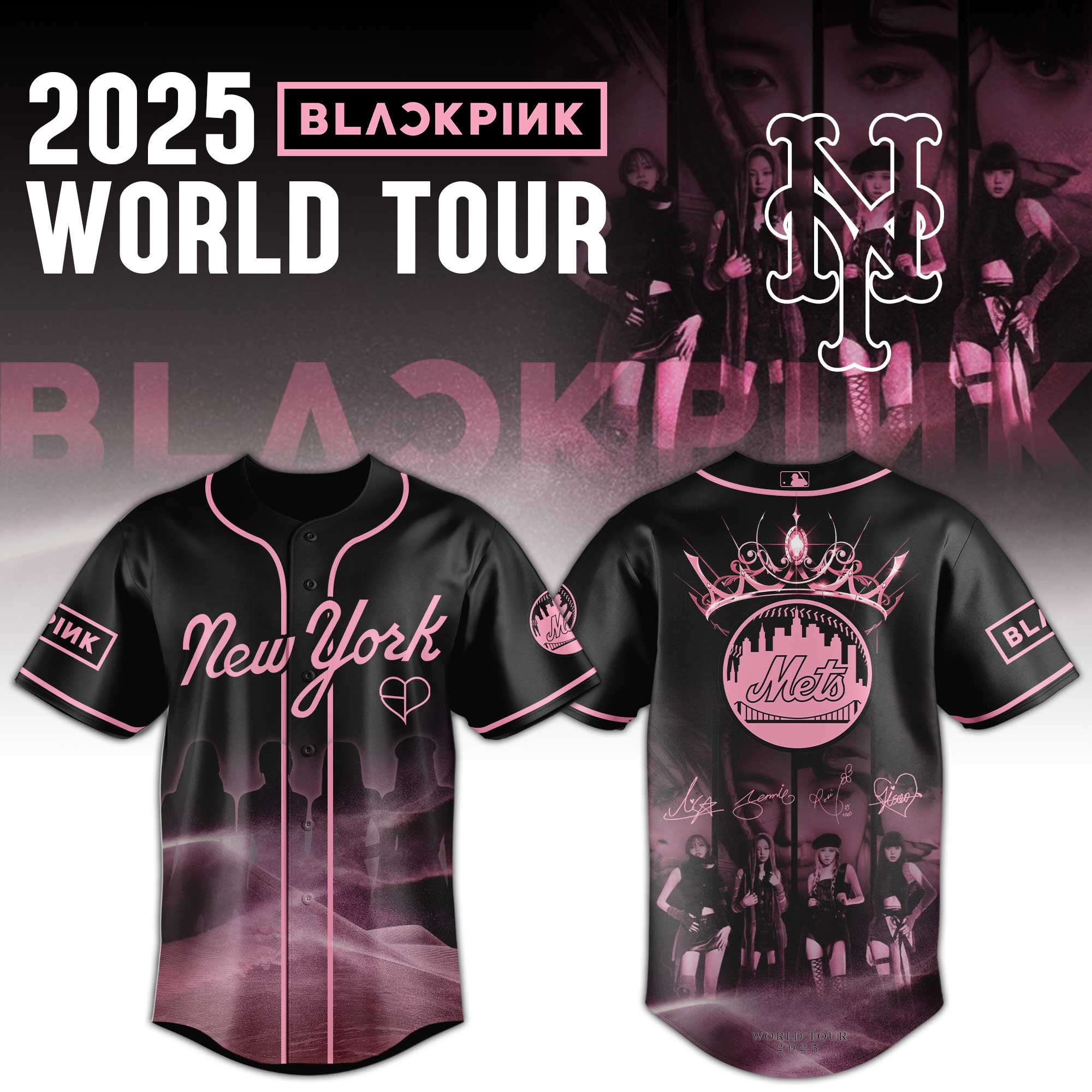 New York Mets Mlb X Black Pink World Tour Baseball Jersey For Fans-1
