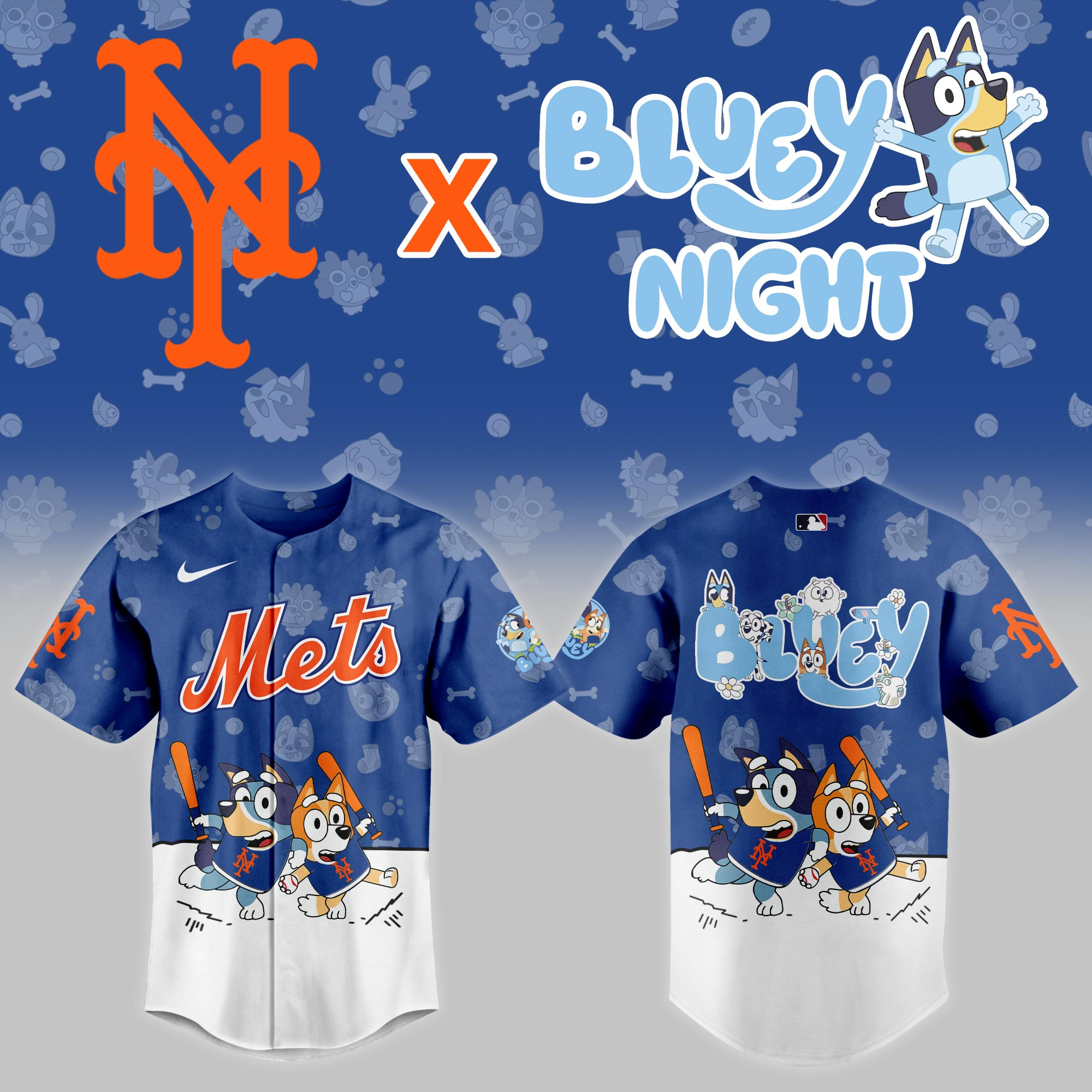 New York Mets Mlb X Bluey Night Baseball Jersey For Fan-1