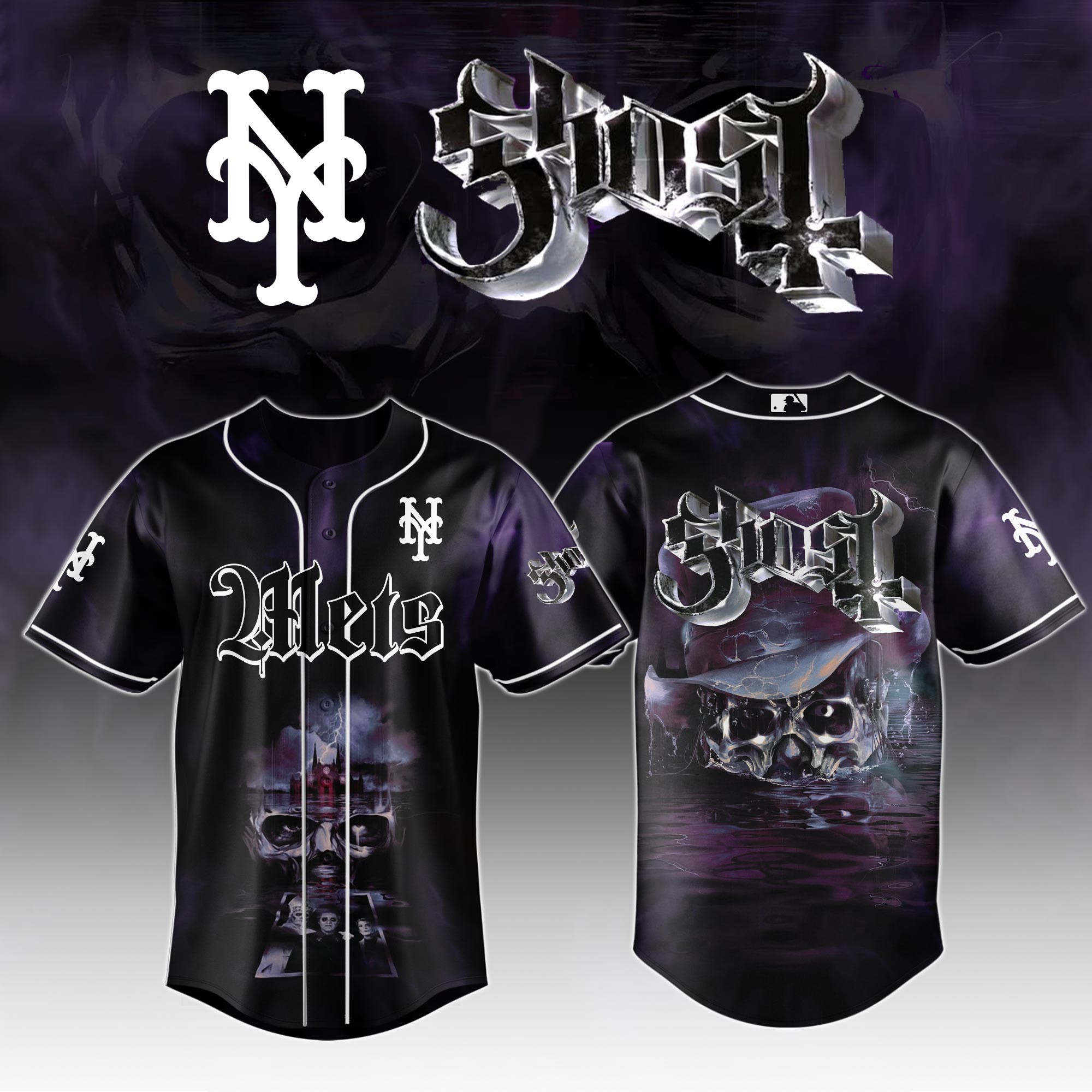 New York Mets Mlb X Ghost Skeletour World Tour Baseball Jersey For Fans-1