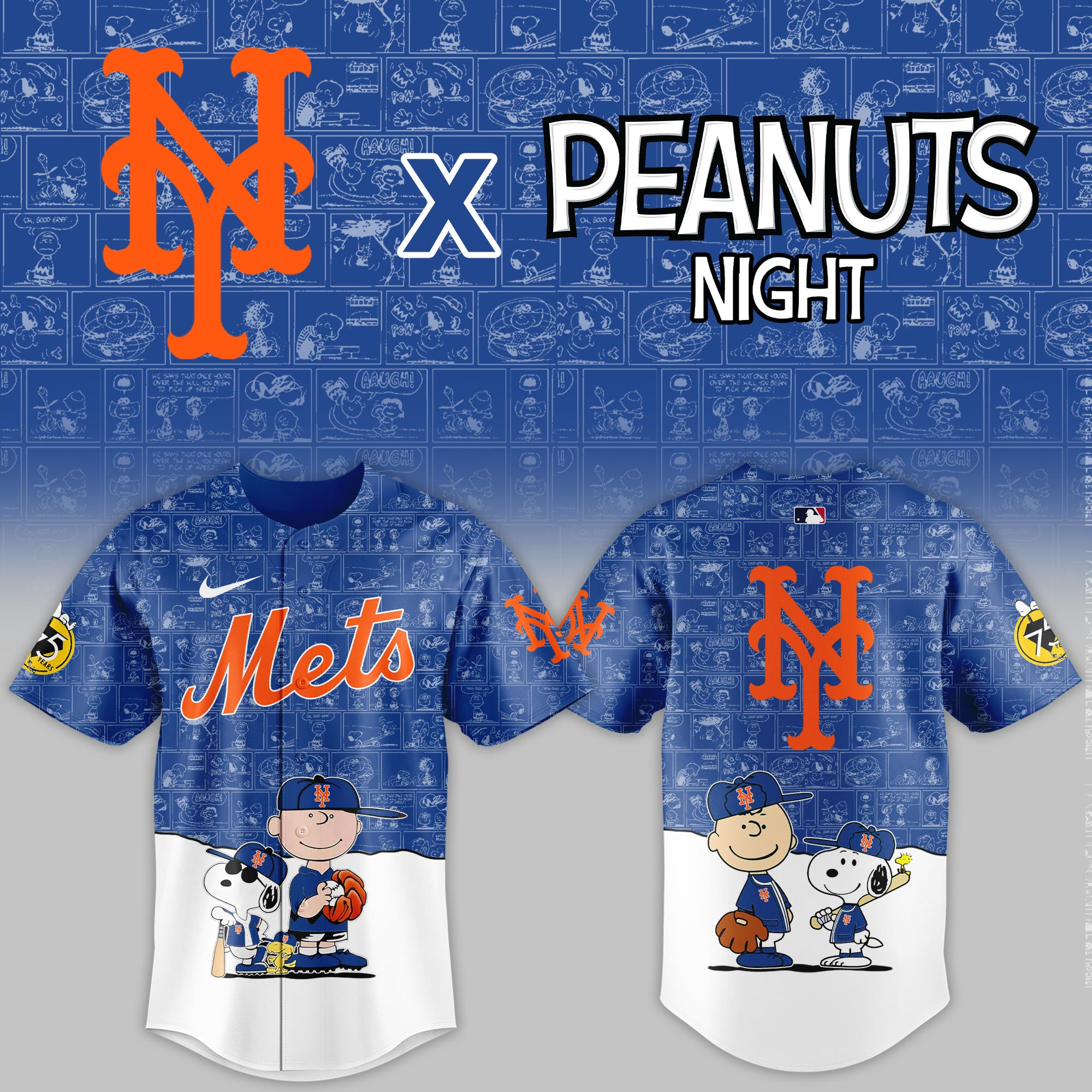 New York Mets Mlb X Peanuts Night Baseball Jersey For Fan-1