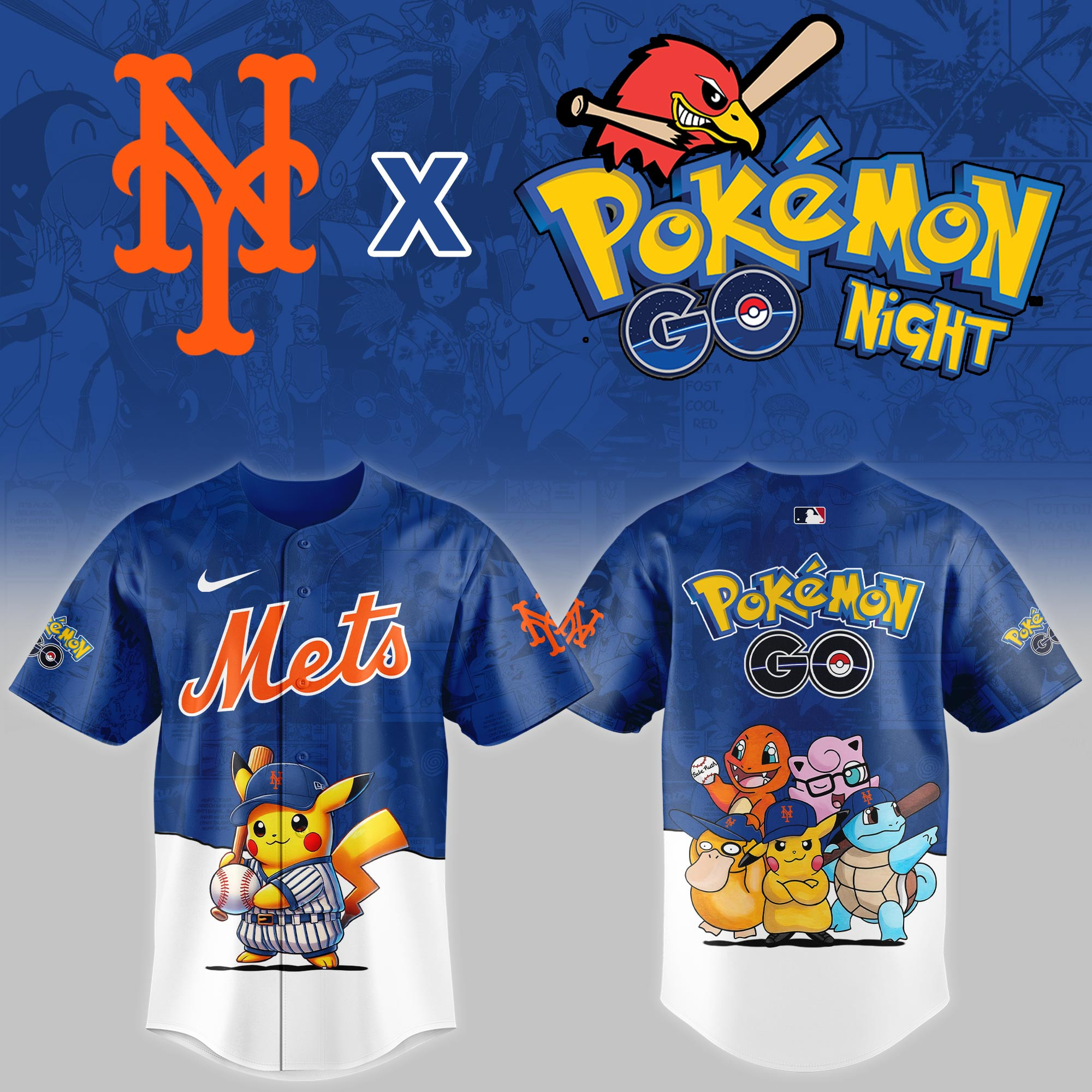 New York Mets Mlb X Pokemon Go Night Baseball Jersey For Fan-1