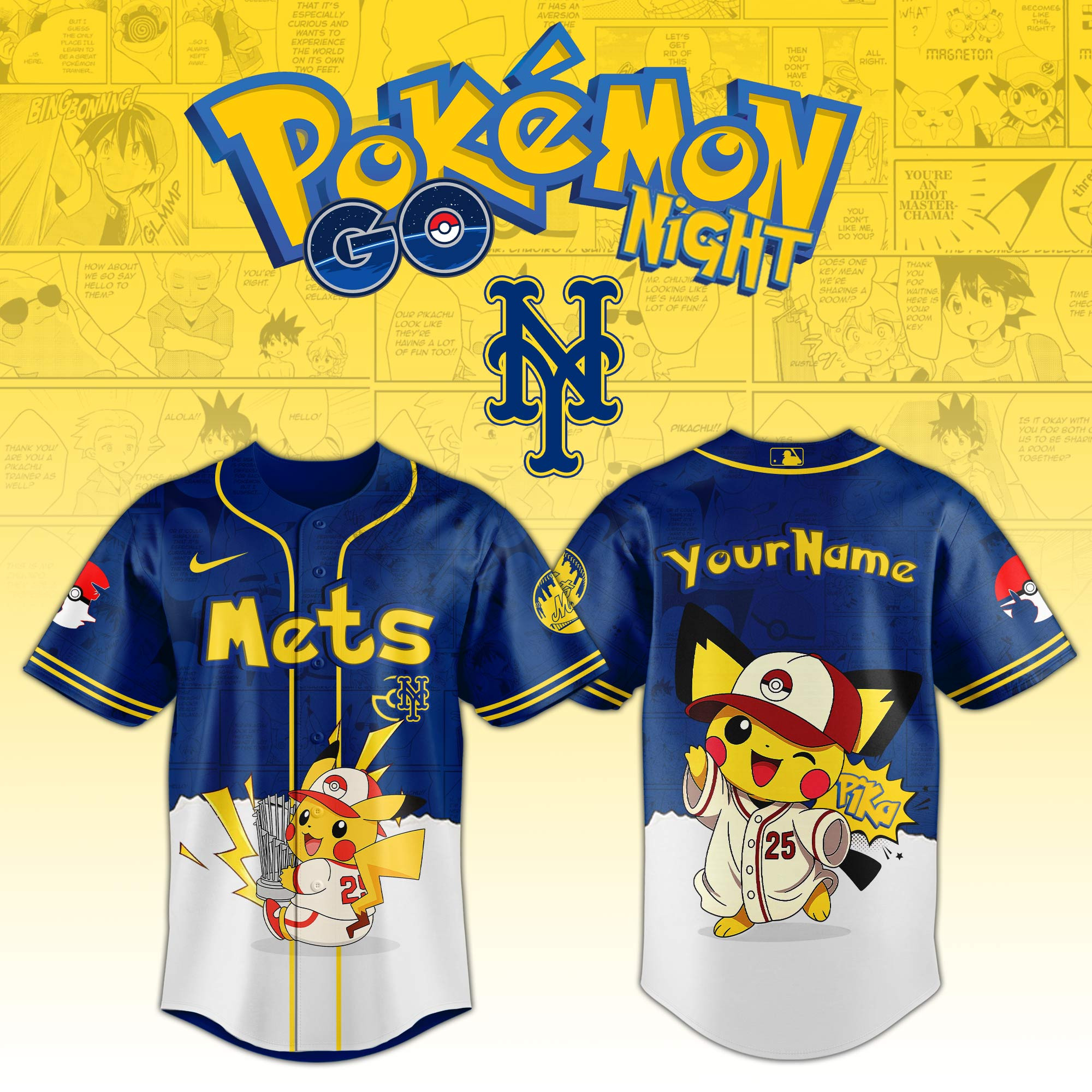 New York Mets Mlb X Pokemon Go Night Personalized Baseball Jersey For Fans-1