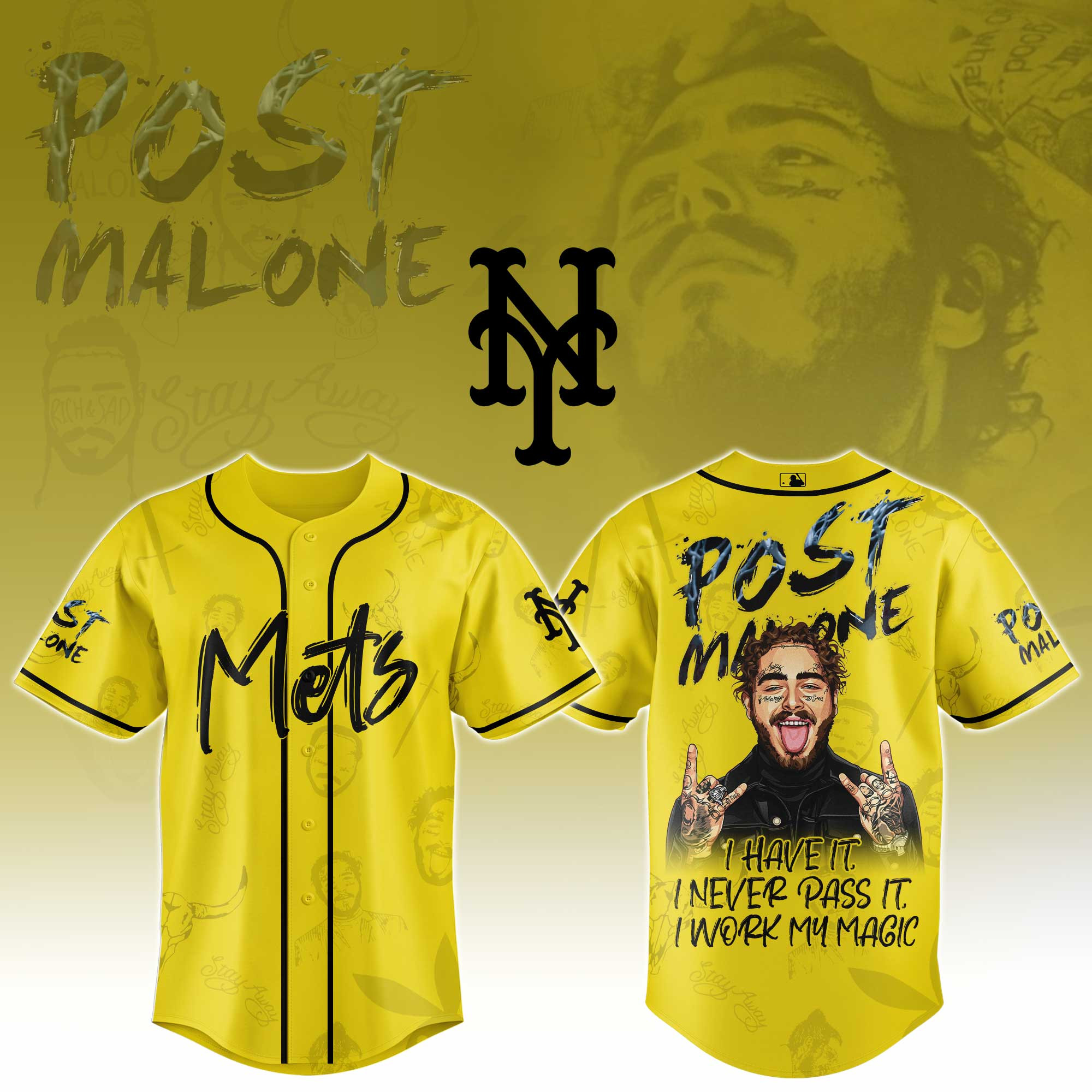New York Mets Mlb X Post Malone Tour Baseball Jersey For Fans-1