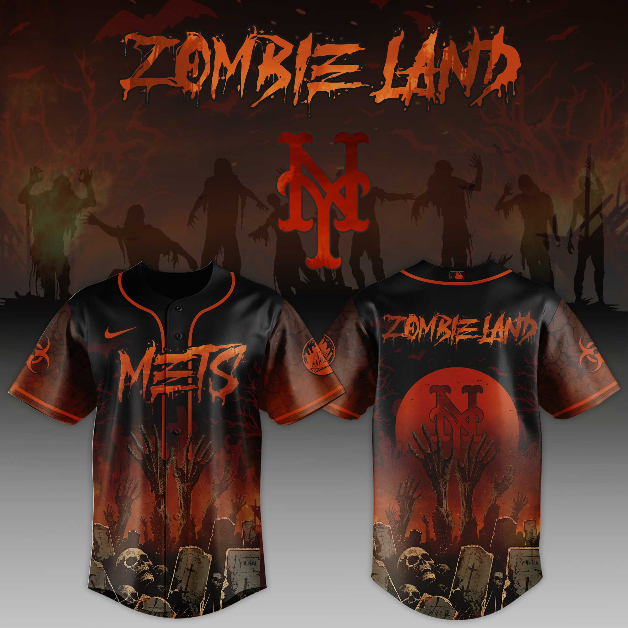 New York Mets Mlb X Zombie Land Baseball Jersey For Fans-1
