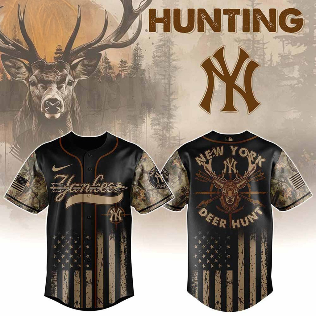 New York Yankees MLB X Deer Hunting Baseball Jersey Yankees Merch Gifts For Dad-1