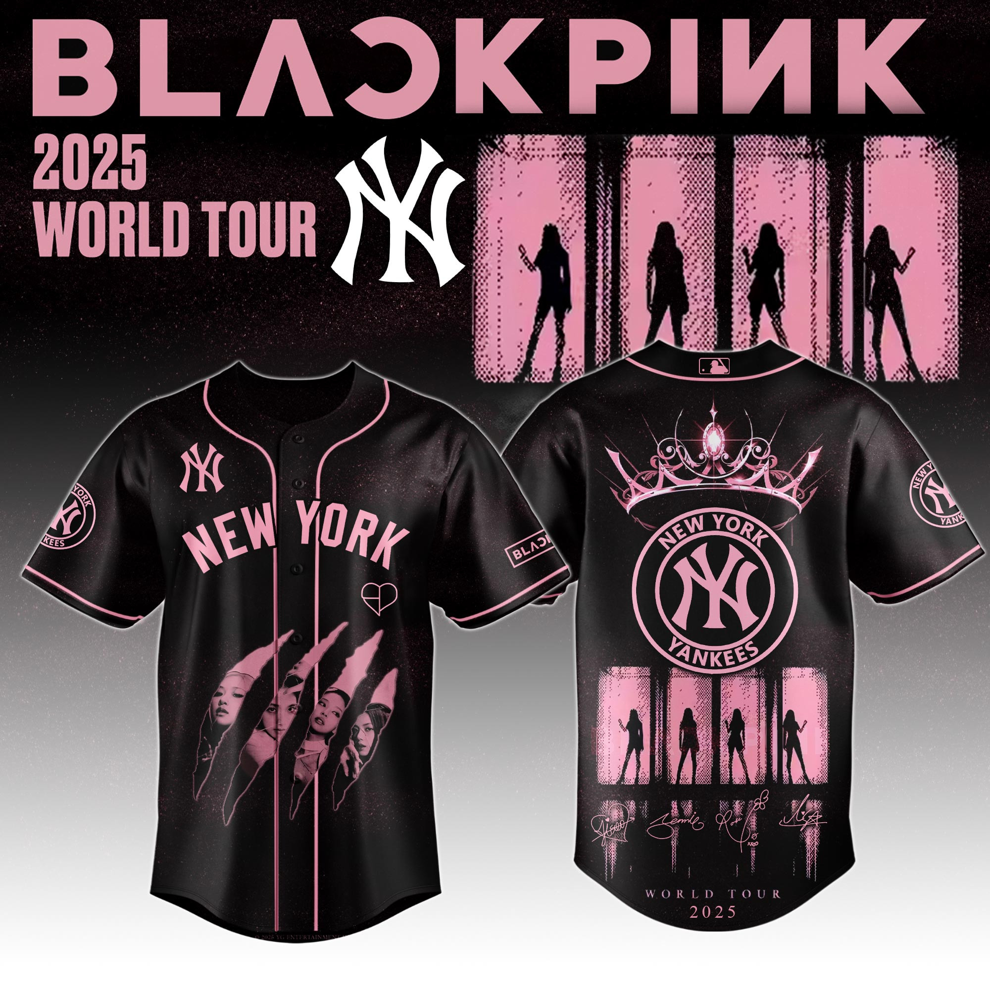 New York Yankees Mlb X Black Pink World Tour Baseball Jersey For Fans Yankees Merch-1