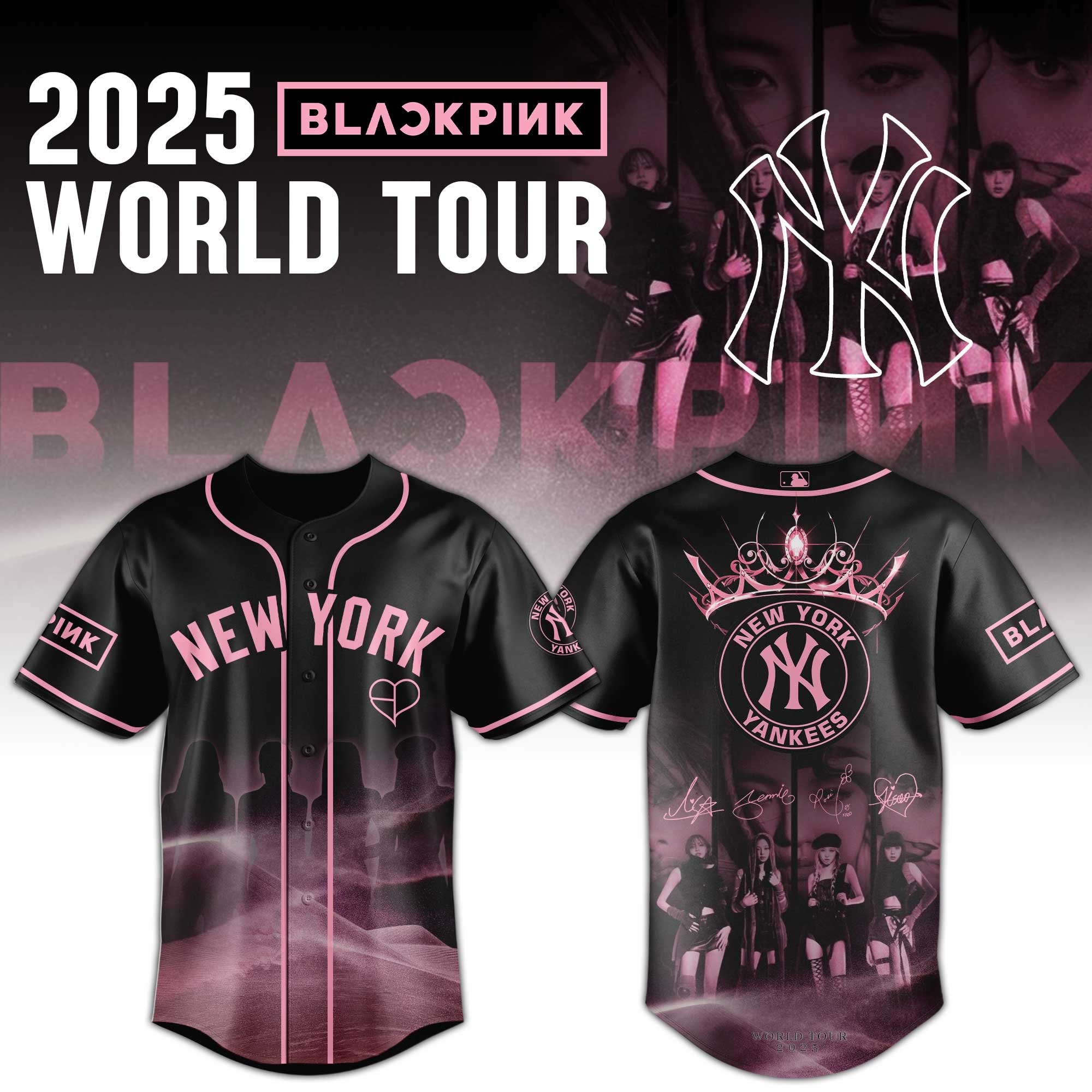 New York Yankees Mlb X Black Pink World Tour Baseball Jersey For Fans-1