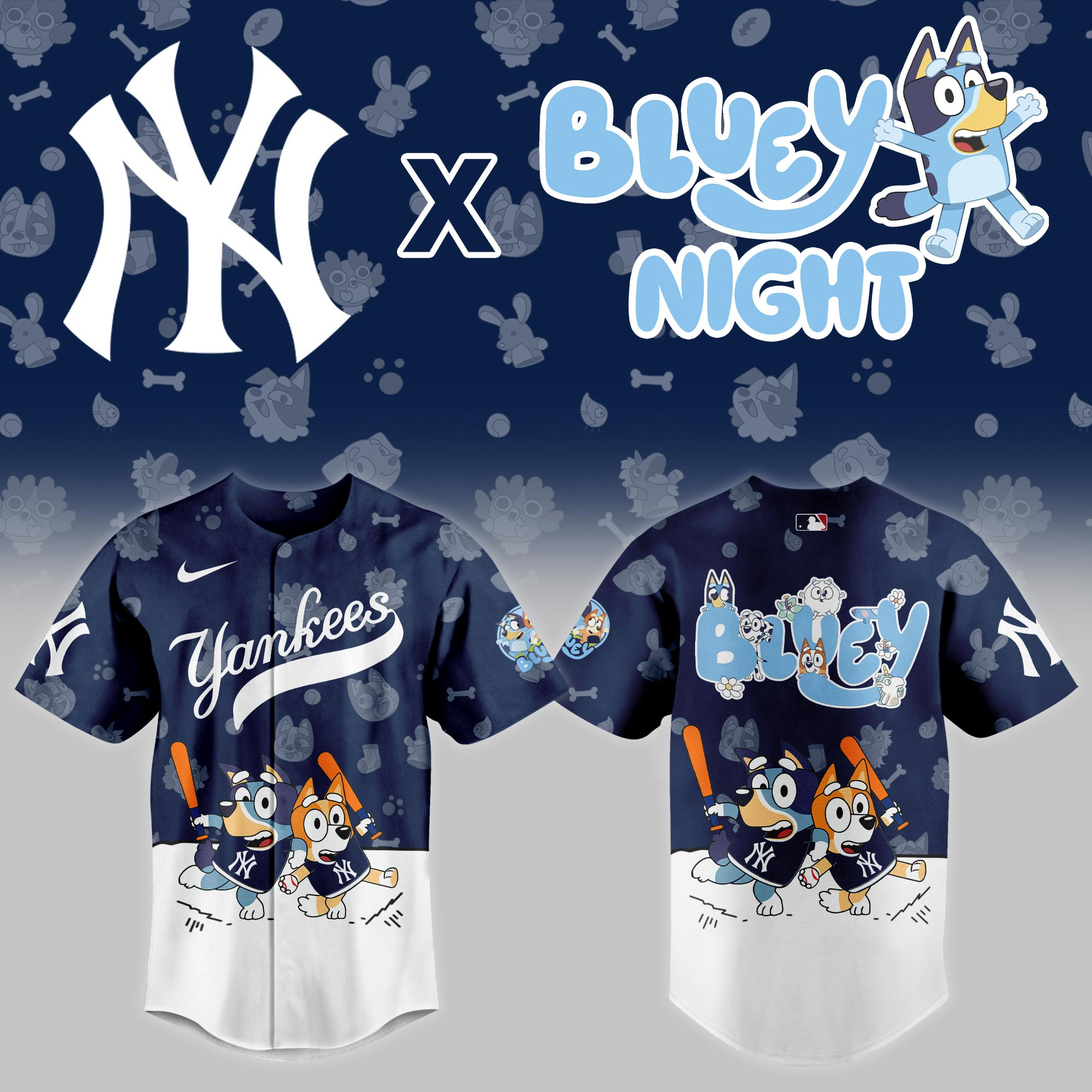New York Yankees Mlb X Bluey Night Baseball Jersey For Fan-1