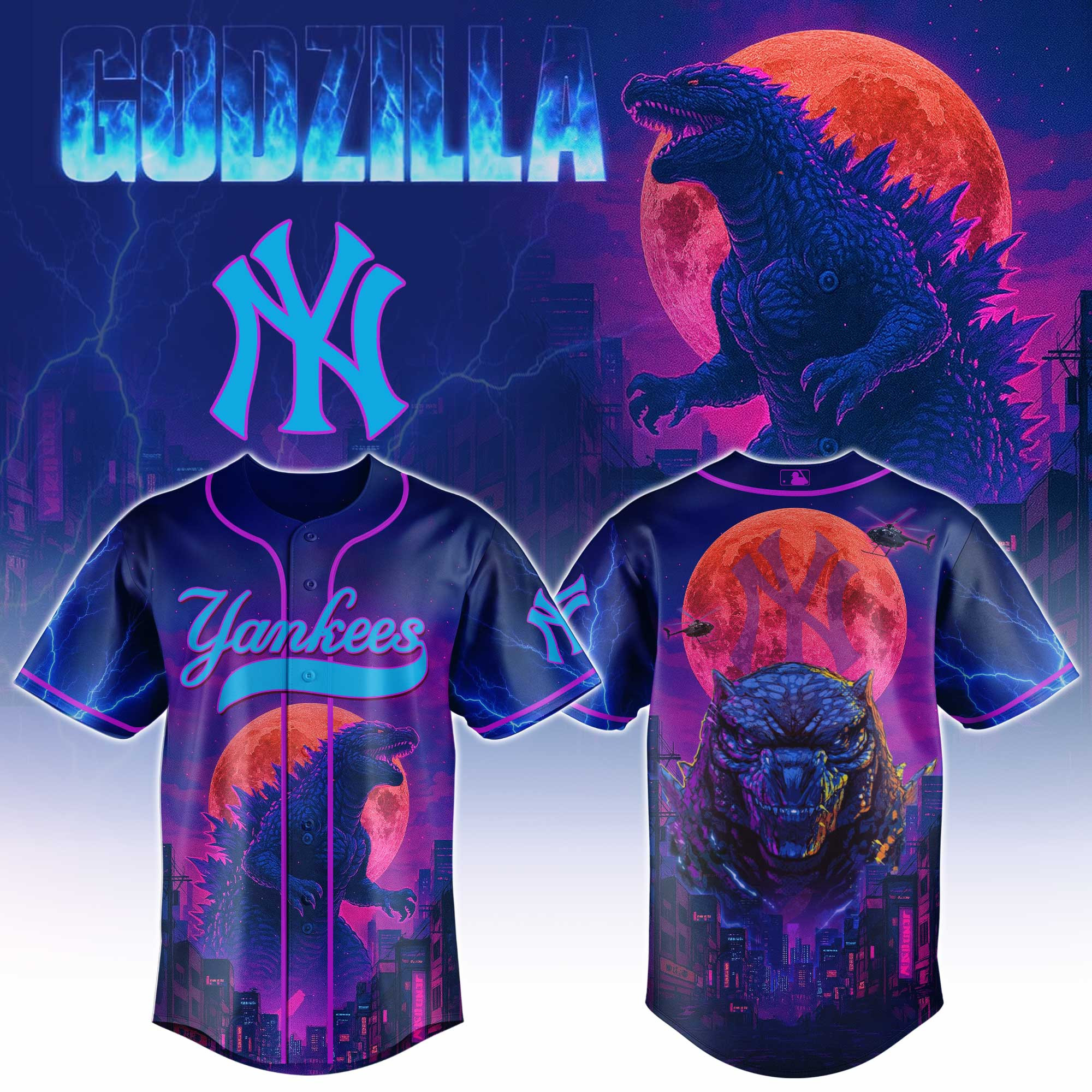 New York Yankees Mlb X Godzilla Baseball Jersey For Fans-1