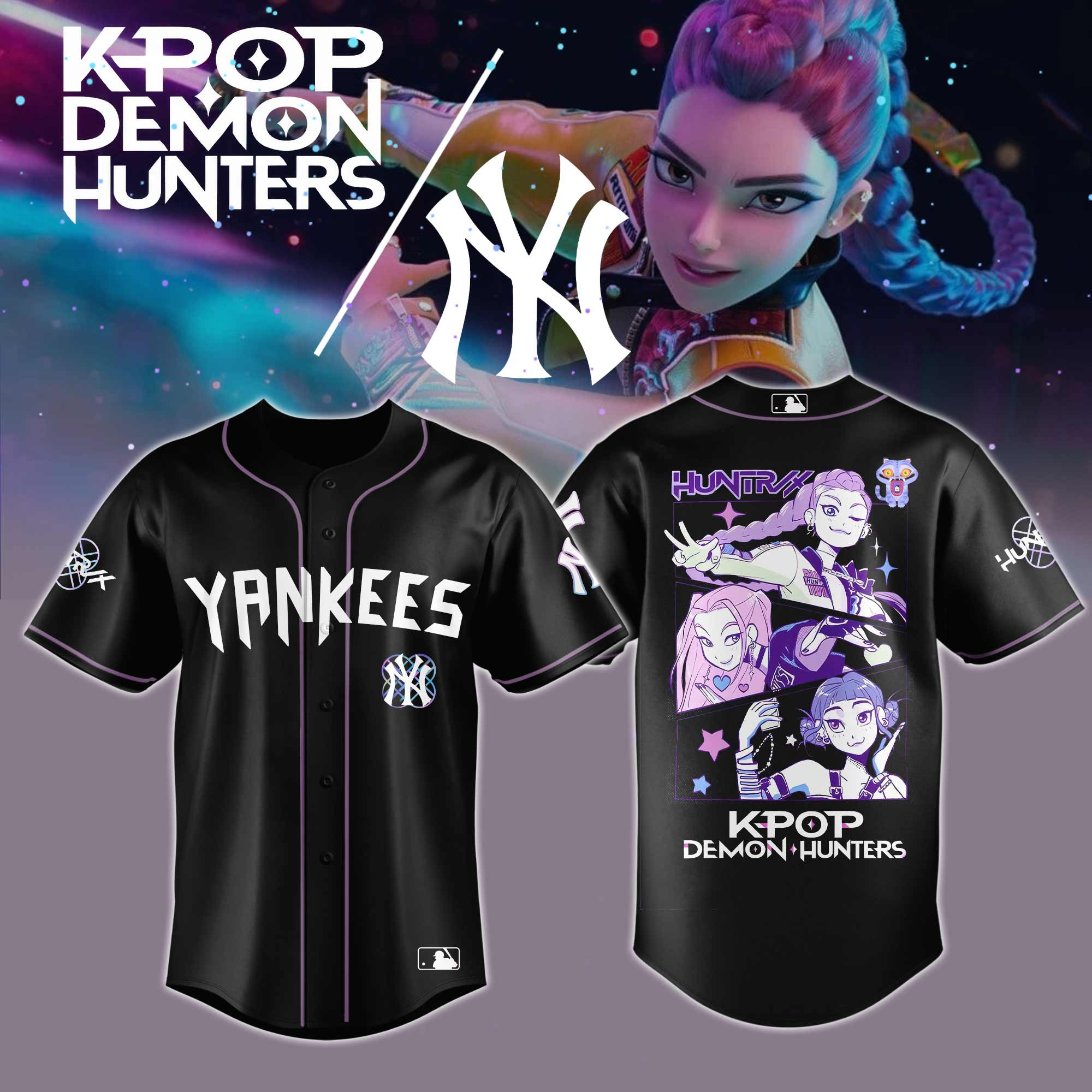 New York Yankees Mlb X Kpop Demon Hunters Baseball Jersey For Fans-1