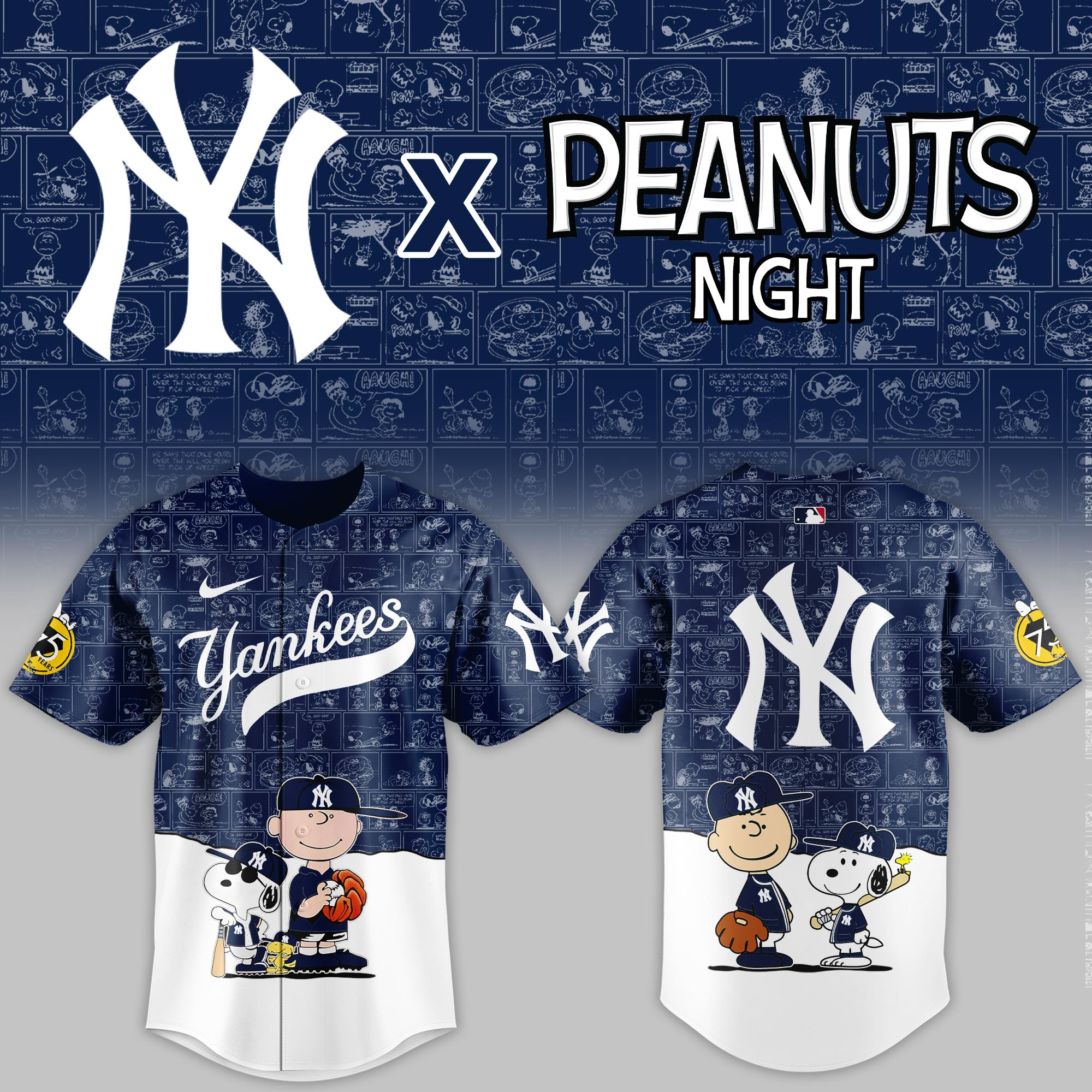 New York Yankees Mlb X Peanuts Night Baseball Jersey For Fan-1