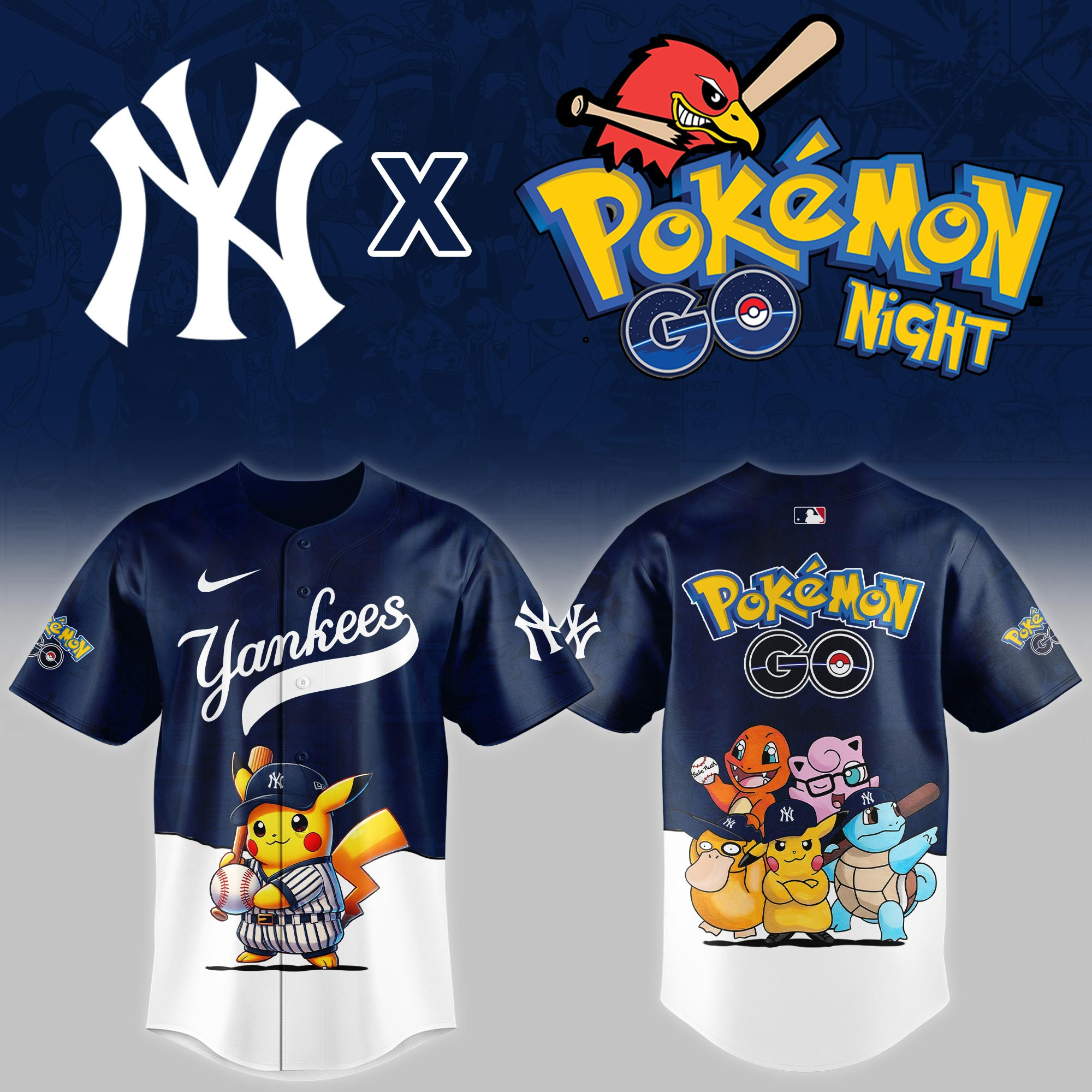 New York Yankees Mlb X Pokemon Go Night Baseball Jersey For Fan-1