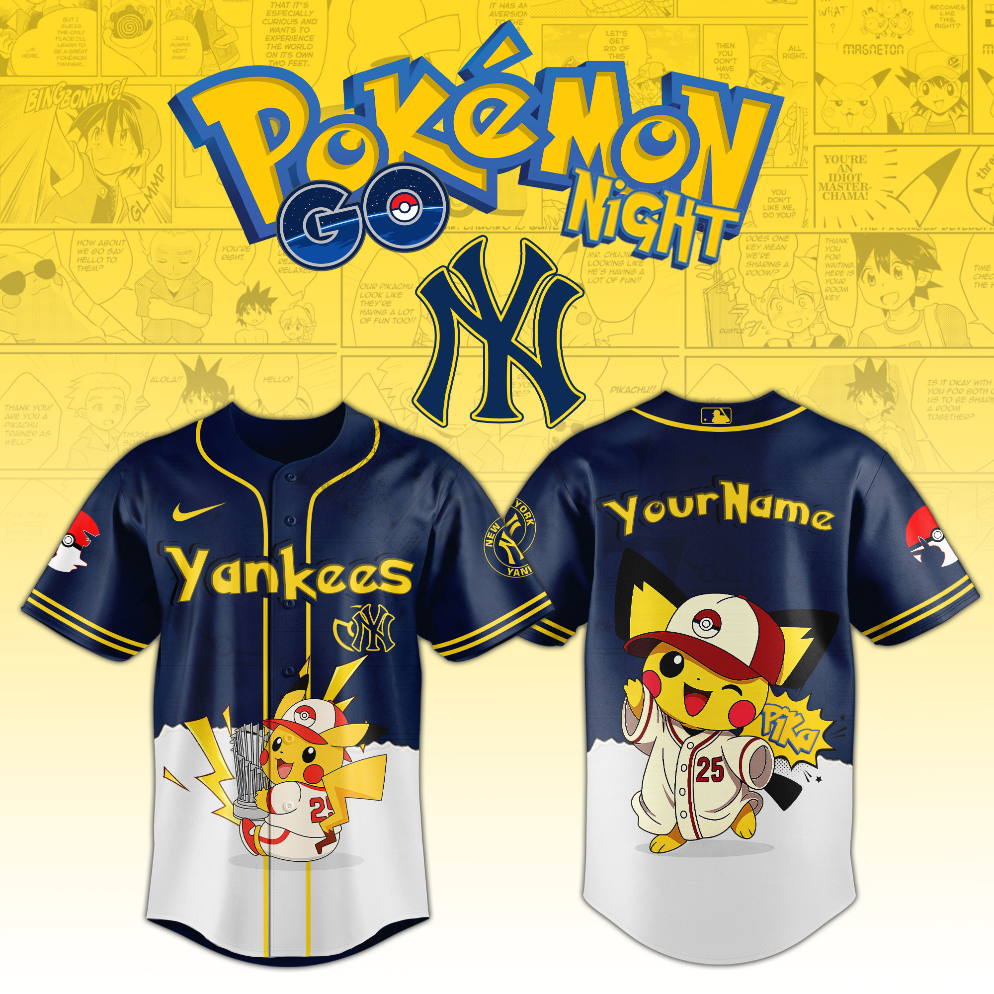 New York Yankees Mlb X Pokemon Go Night Personalized Baseball Jersey For Fans-1
