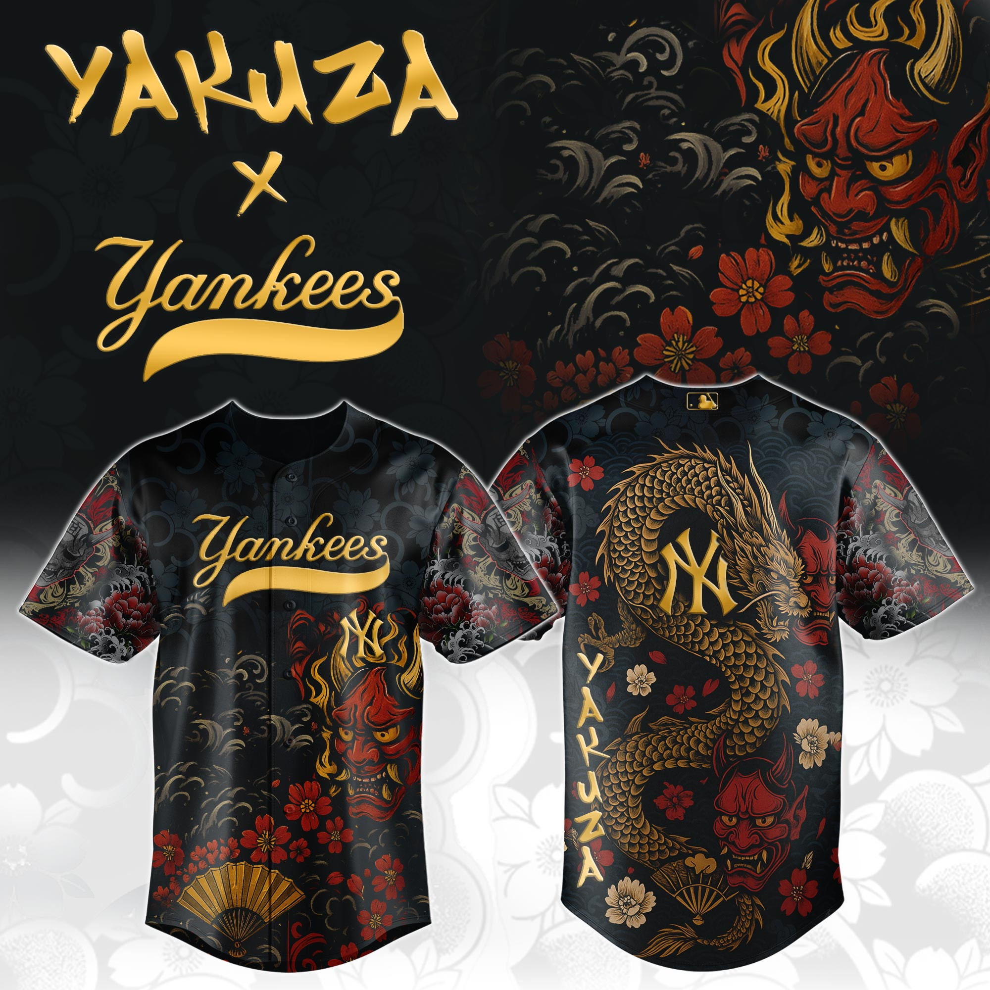 New York Yankees Mlb X Yakuza Dragon Oni Baseball Jersey For Fans-1