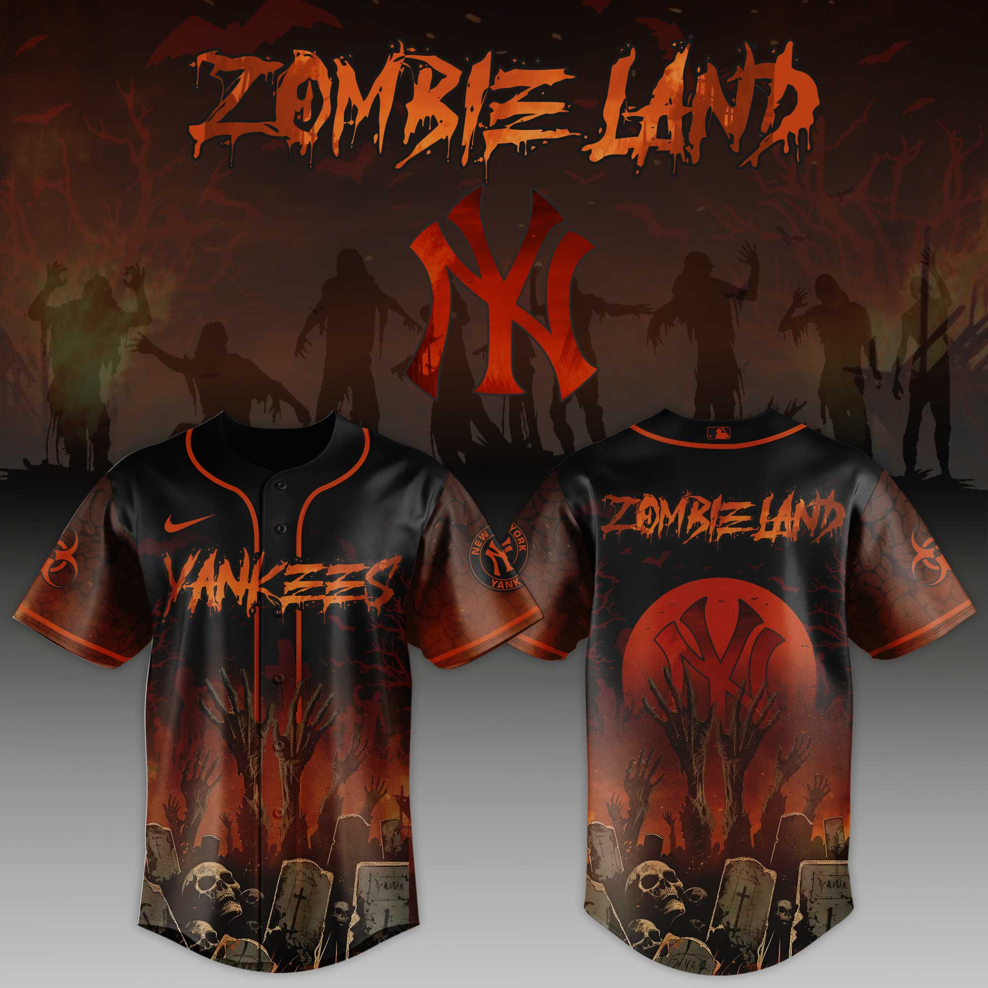 New York Yankees Mlb X Zombie Land Baseball Jersey For Fans-1