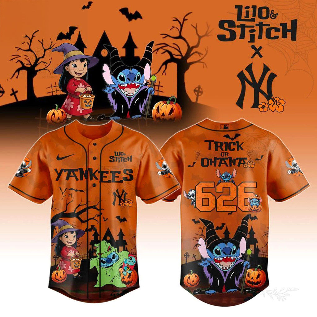 New York Yankees X 626 Lilo Stitch Trick Or Treat Jersey Yankees Merch Halloween Fan Gift-1
