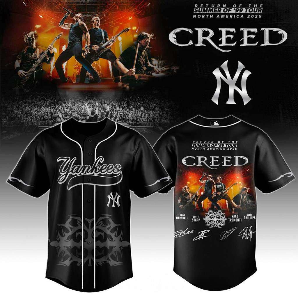 New York Yankees X Creed Summer Of 99 And Beyond Tour 2025 Jersey Yankees Merch For Fans-1