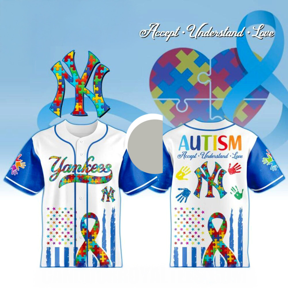 New York Yankees X Special Autism Awareness Month 3D Baseball Jersey Yankees Merch Him Gifts-1