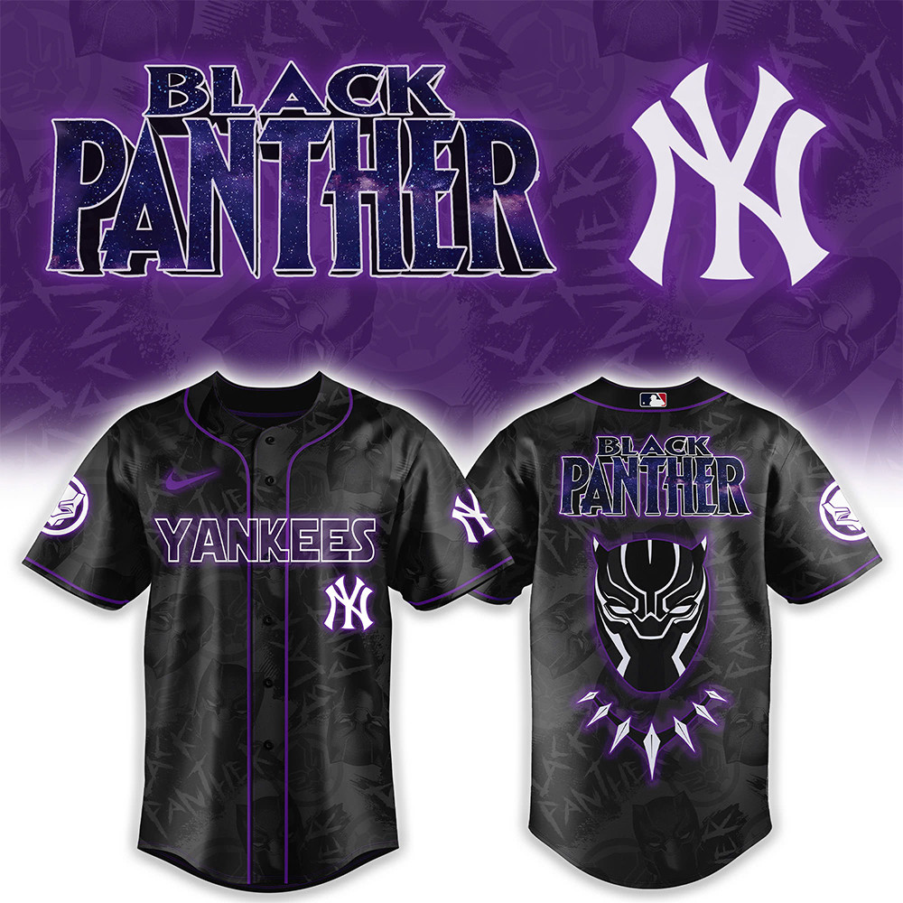 New York Yankees x Black Panther Avengers Jersey Presents For Baseball Fans-1