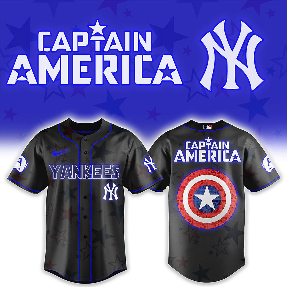New York Yankees x Captain America Avengers Jersey Gifts For Baseball Lovers-1