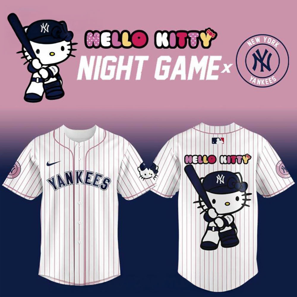 New York Yankees x Hello Kitty Night Game Baseball Jersey Mother's In Law Gifts Mom's Day-1