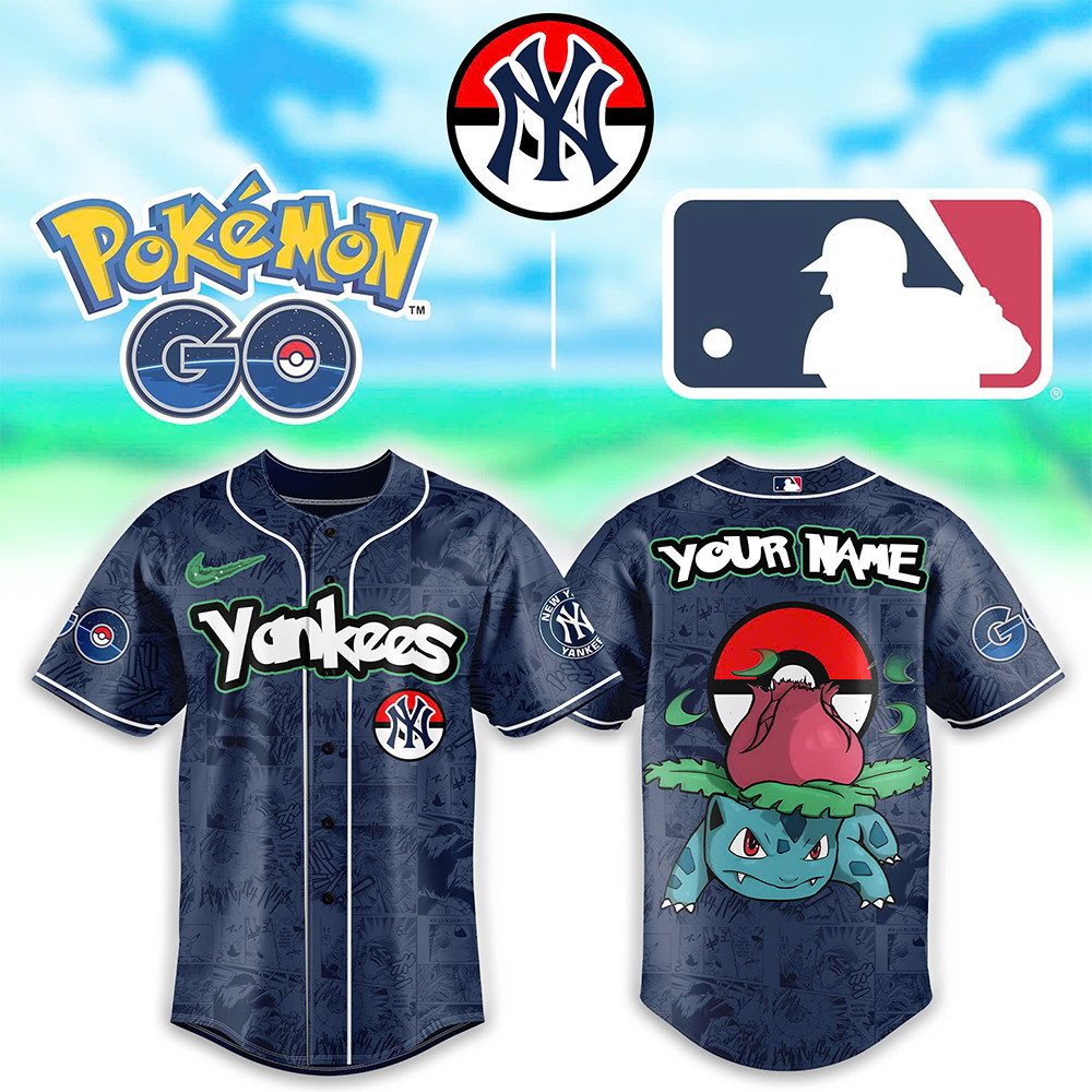 New York Yankees x Pokemon Go Bulbasaur Jersey Gift Ideas For Baseball Fans-1