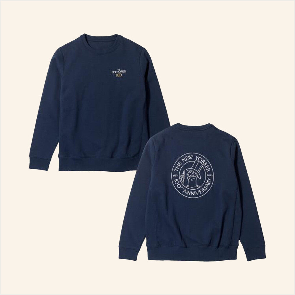 New Yorker Merch The 100Th Anniversary Crewneck Sweatshirt Navy Gifts For Him Gifts For Fans-1