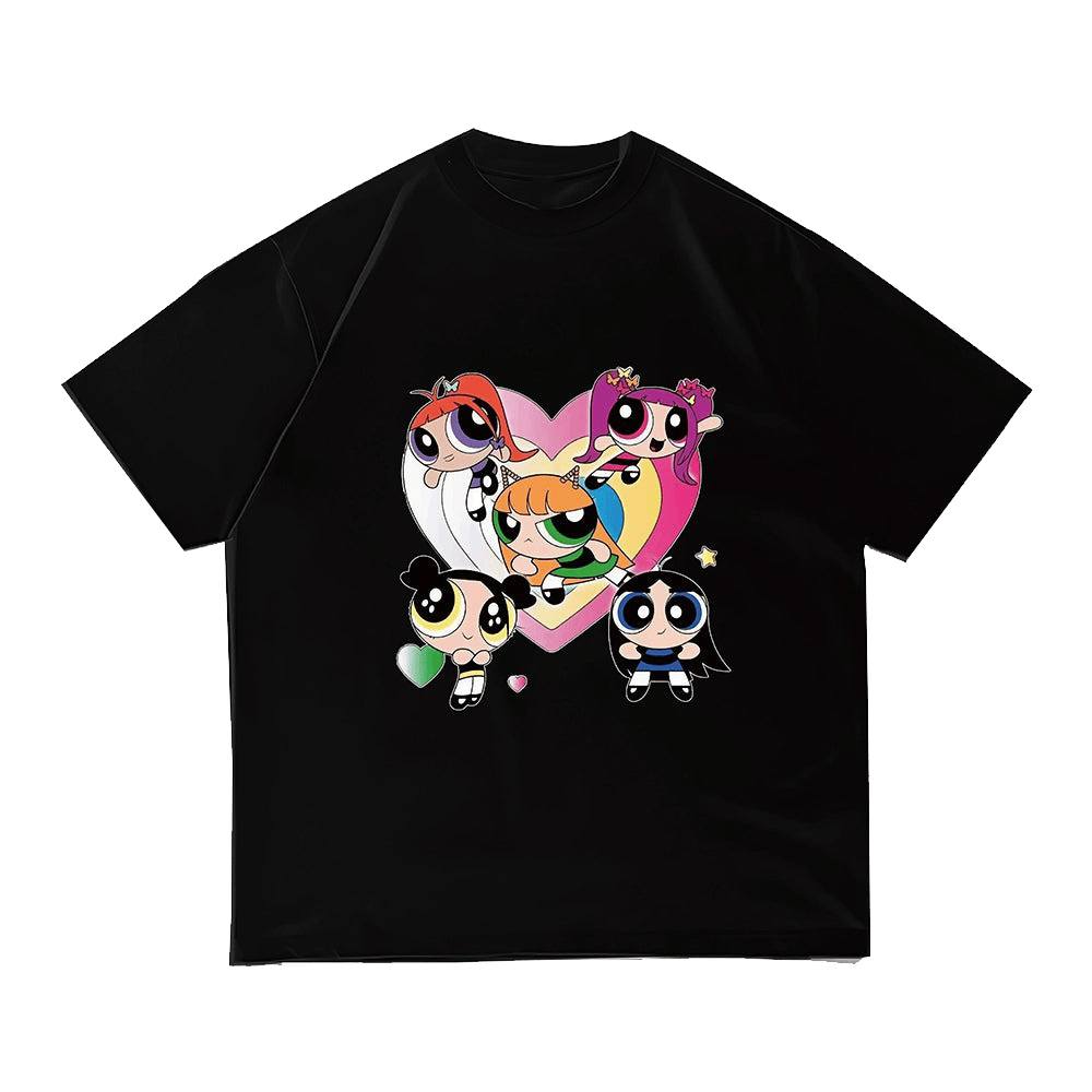 NewJeans Merch Kpop NewJeans GET UP Powerpuff Black T-Shirt Cute Tee Gifts For Fans-1