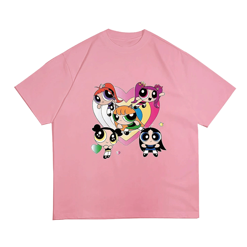 NewJeans Merch Kpop NewJeans GET UP Powerpuff Pink T-Shirt Cute Tee Fan Gifts-1
